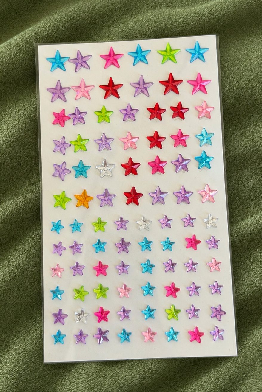 Karışık Renk Yıldız Figürlü Yapışkanlı Taş Sticker 