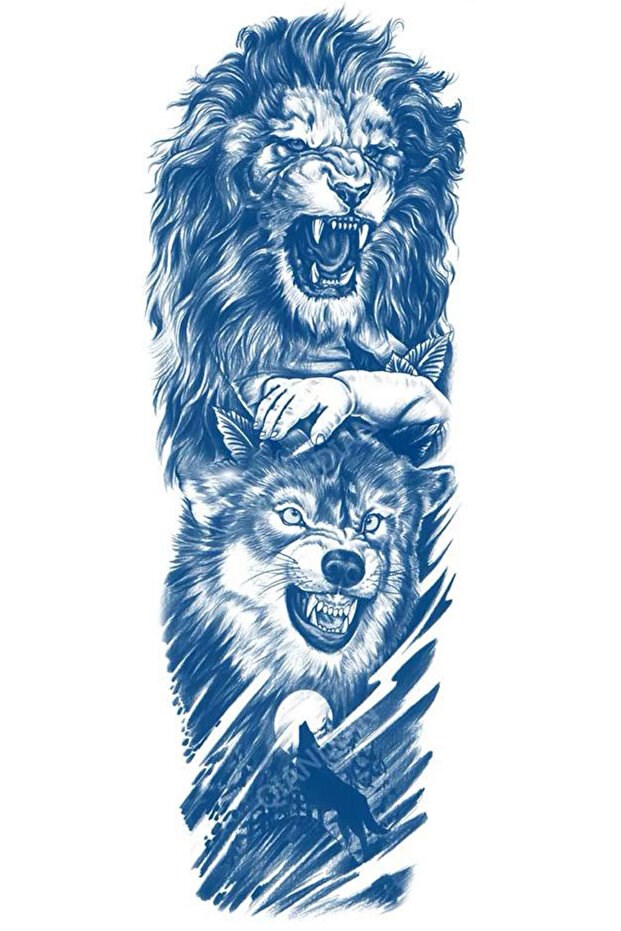 Aslan Ve Kurt Sonradan Kararan Yarı Kalıcı Geçici Kol Dövme Tattoo 