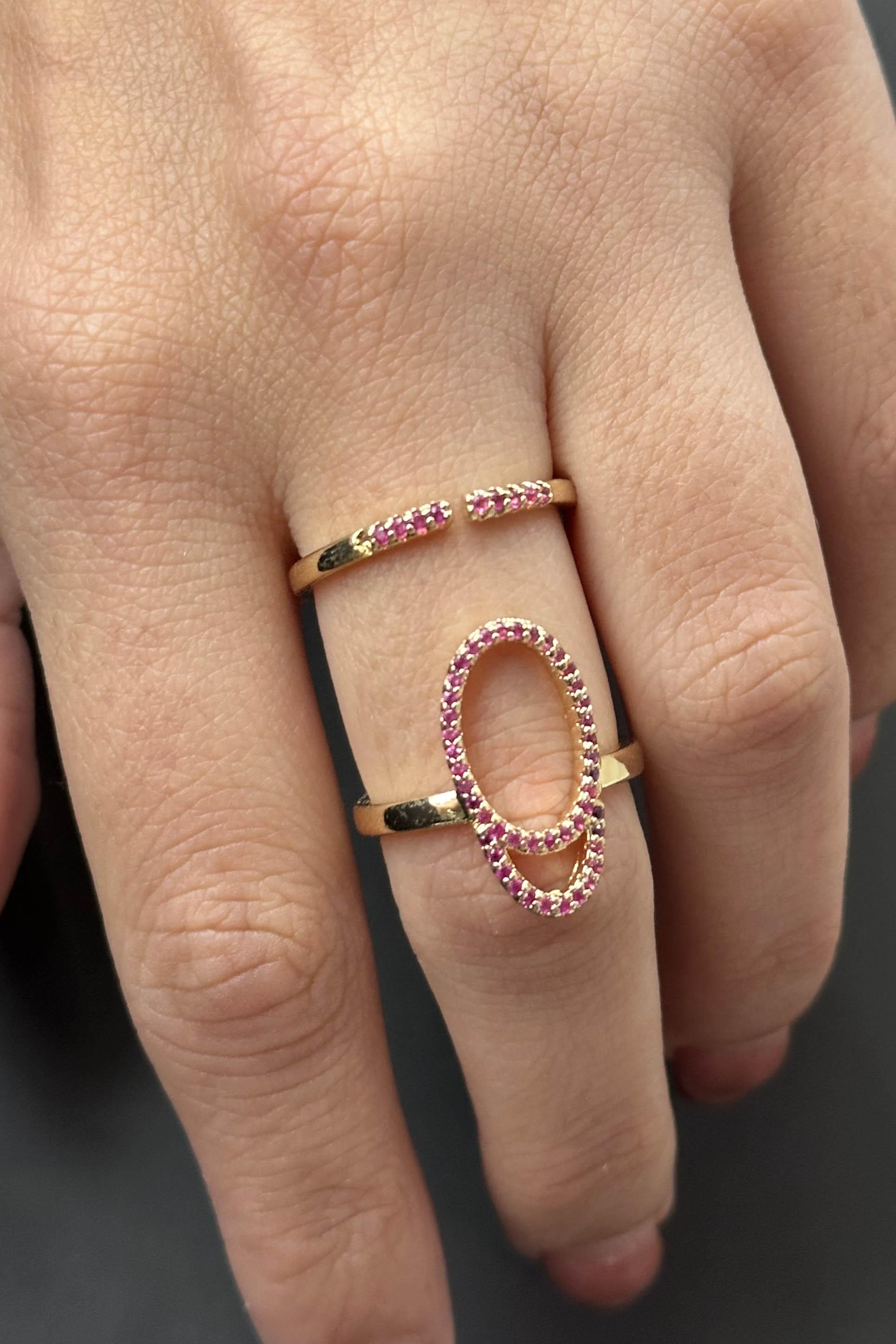 Altın Renk Pembe Taş Detaylı Ayarlanabilir Çelik Yüzük