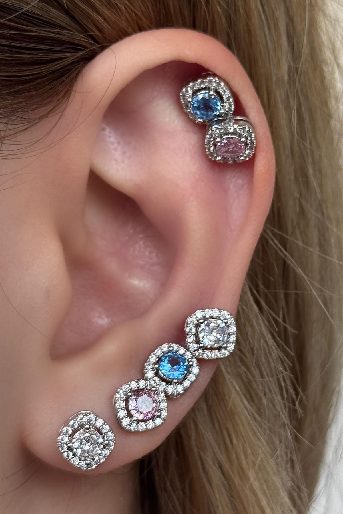 6'lı Karışık Renk Taş Detaylı Küpe Set