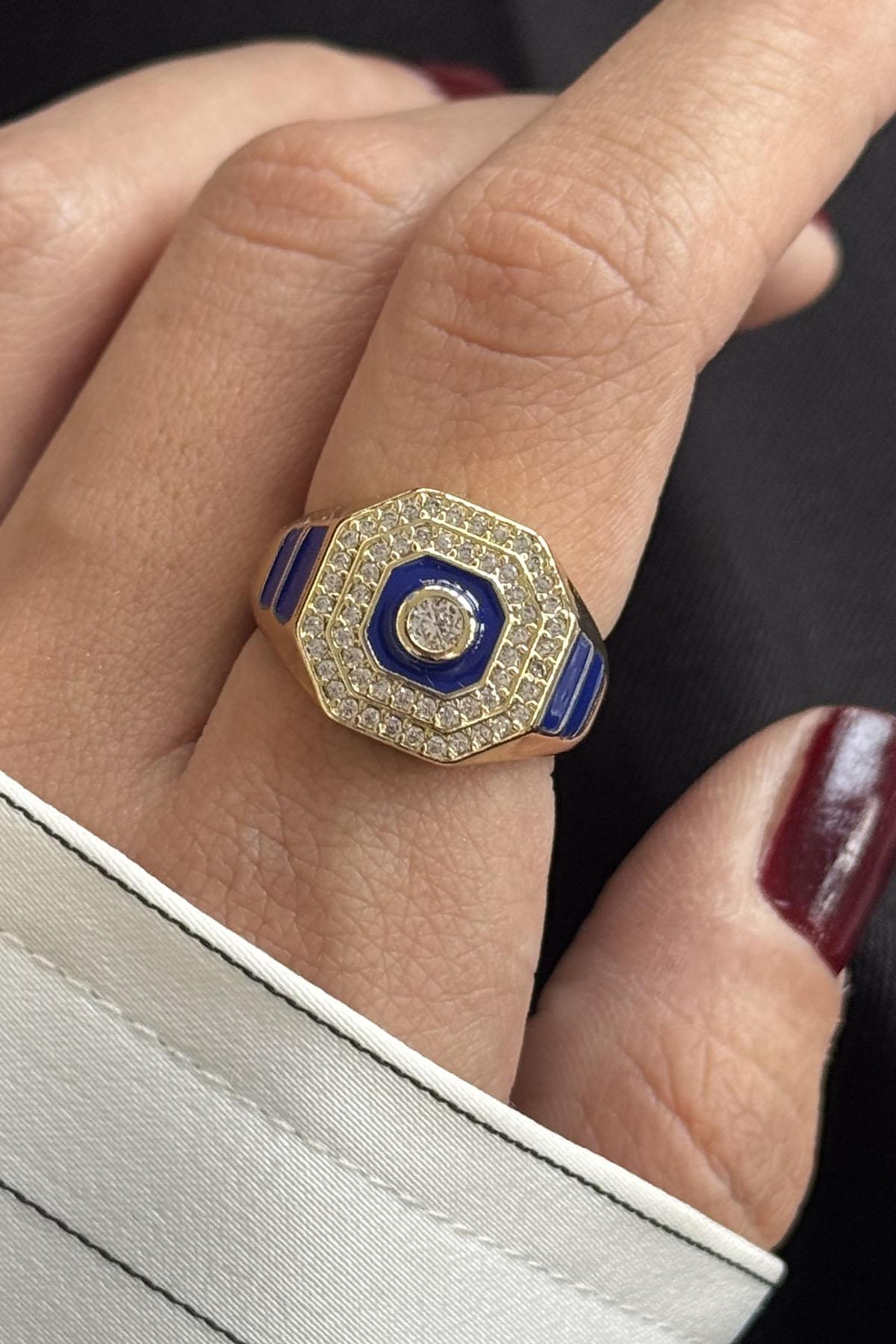 Altın Renk Taş Detaylı Ayarlanabilir Yüzük