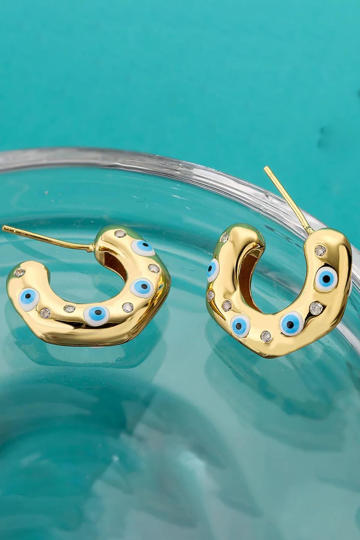 Altın Renk Göz Figürlü Halka Küpe (Çift)