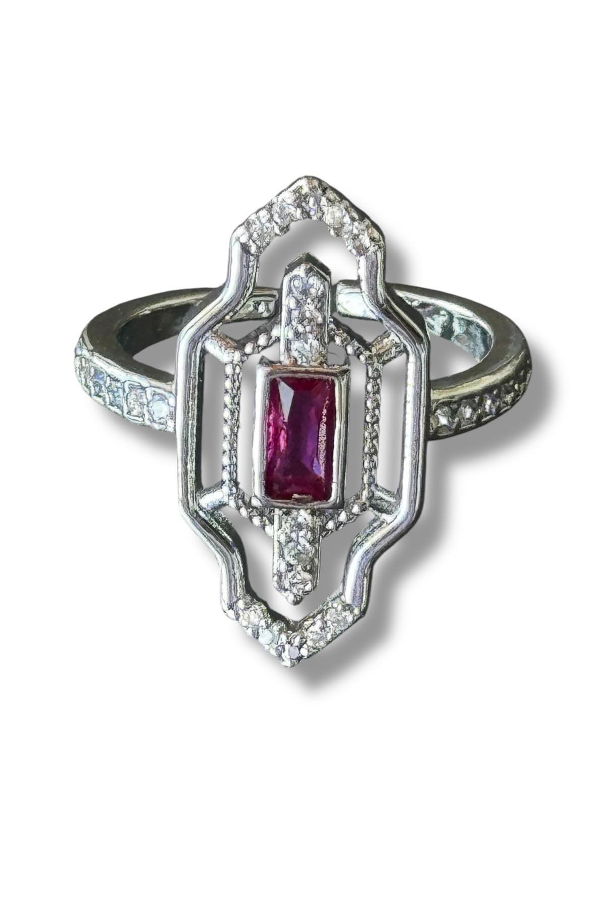 Gümüş Renk Taş Detaylı Ayarlanabilir Yüzük