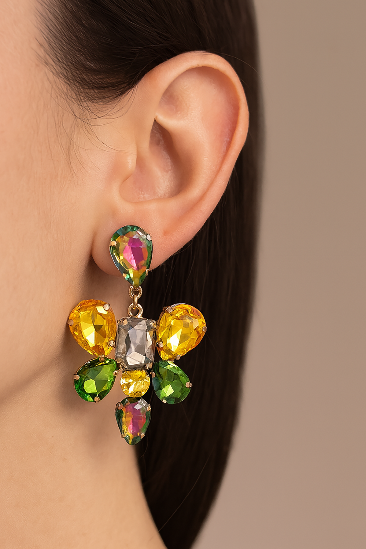 Altın Renk Taş Detaylı Abiye Küpe (Çift)