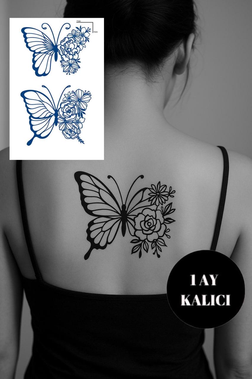 Kelebek Figürlü 12 Saat Sonra Kararan Geçici Orta Dövme Tattoo