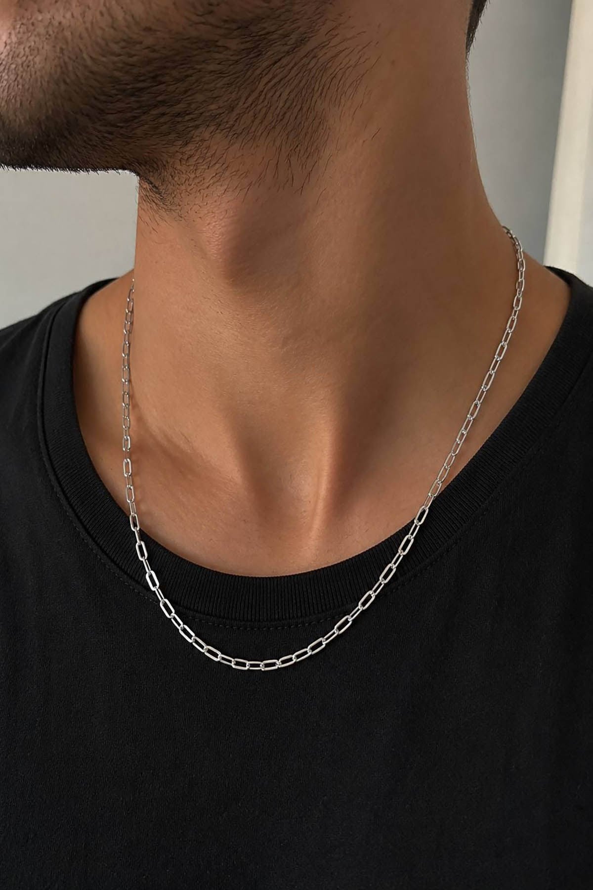 Gümüş Renk Unisex Çelik Zincir Kolye