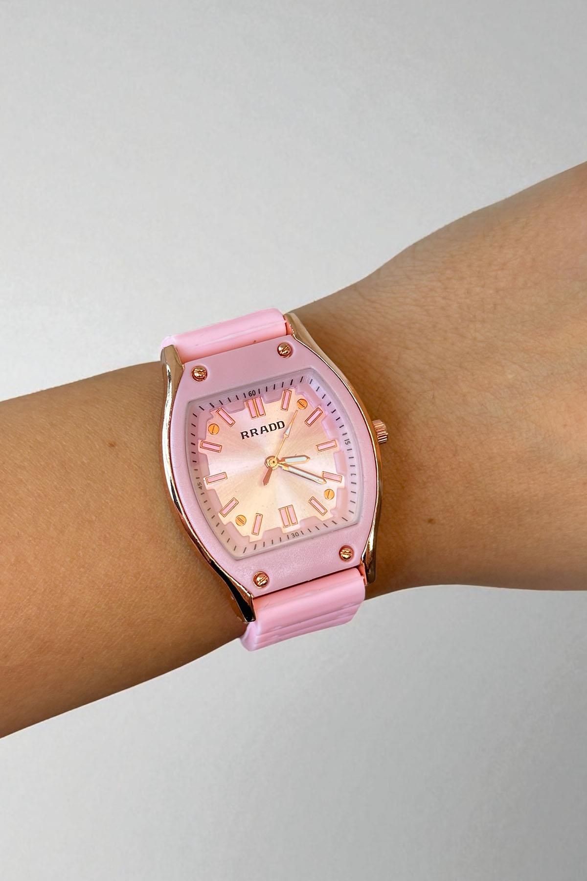 Pembe Renk Silikon Kordonlu Kadın Saat