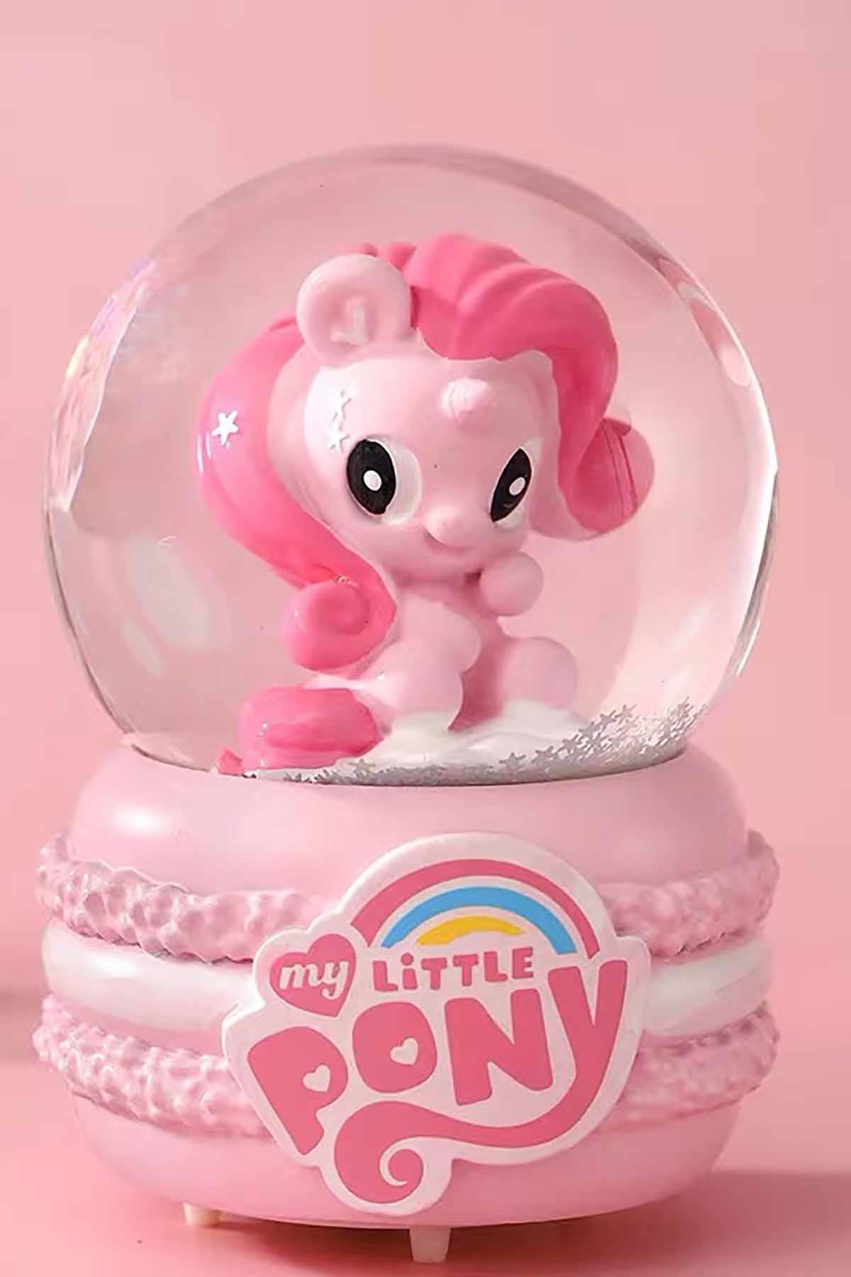 Pembe Renk Unicorn Figürlü Orta Boy Işıklı Kar Küresi