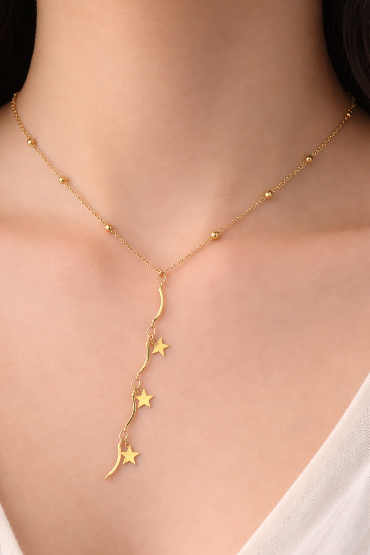 Altın Renk Yıldız Figürlü Çelik Y Kolye