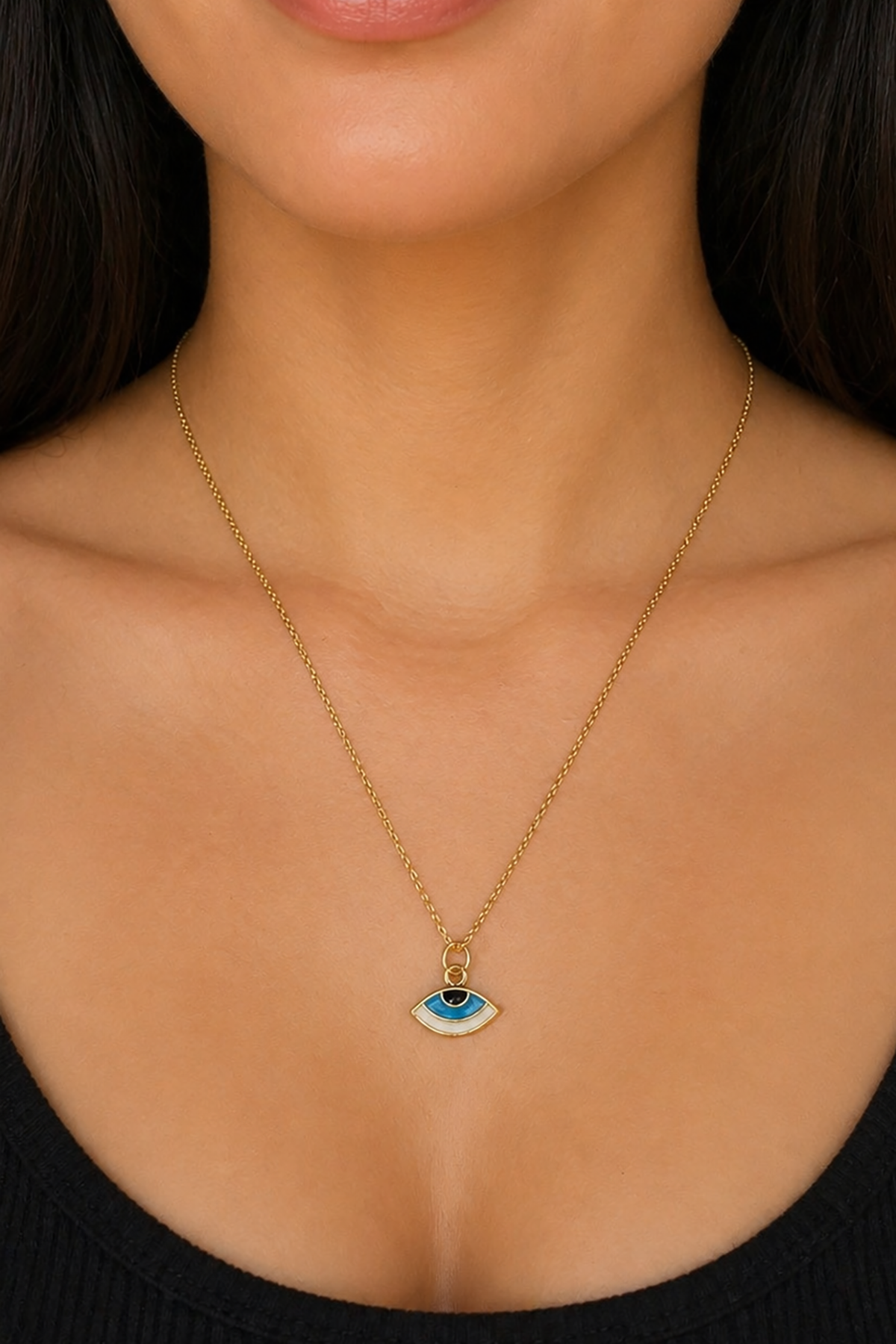 Altın Renk Göz Figürlü Çelik Kolye