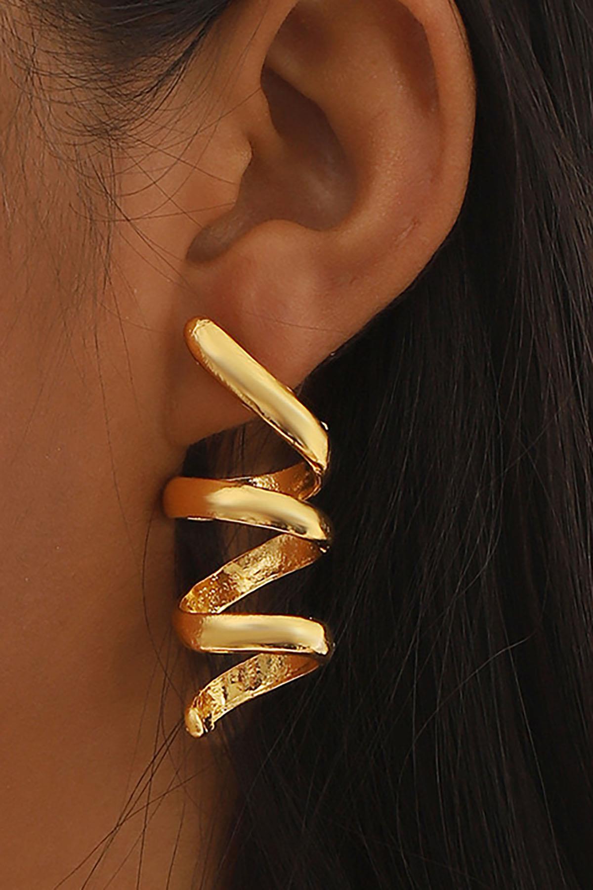 Altın Renk Sarmal Çelik Küpe (Çift)