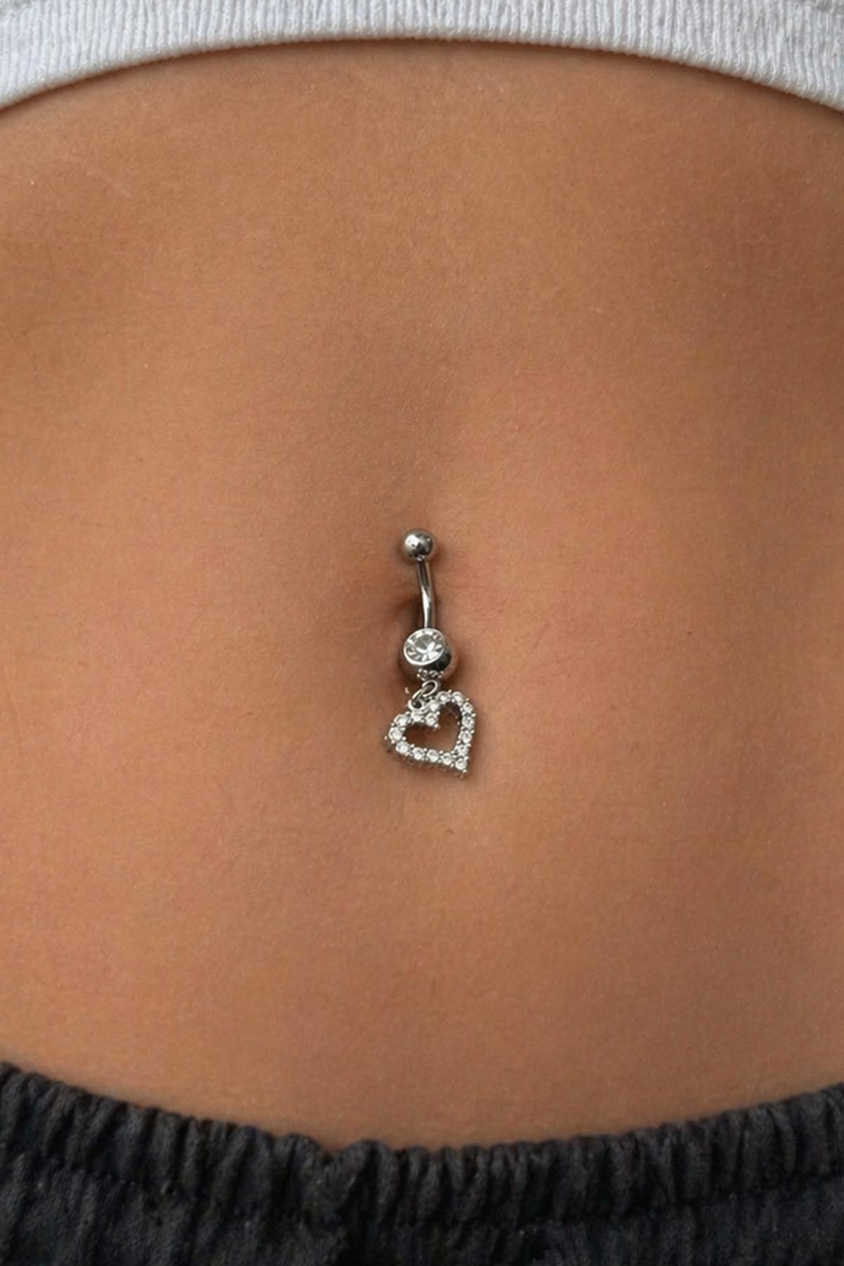 Gümüş Renk Kalp Figürlü Cerrahi Çlike Göbek Piercing