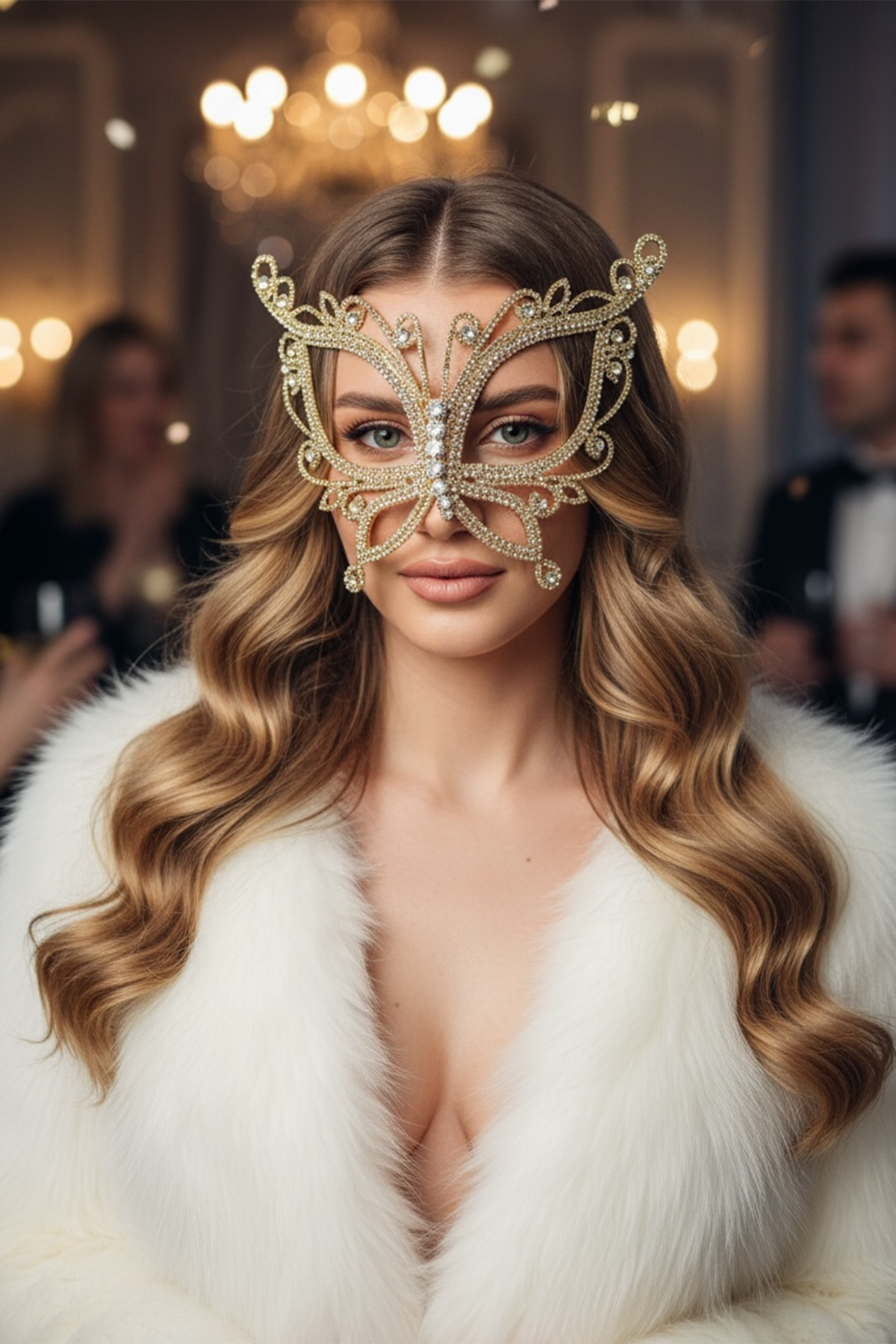 Altın Renk Kelebek Figürlü Taşlı Parti Maskesi 