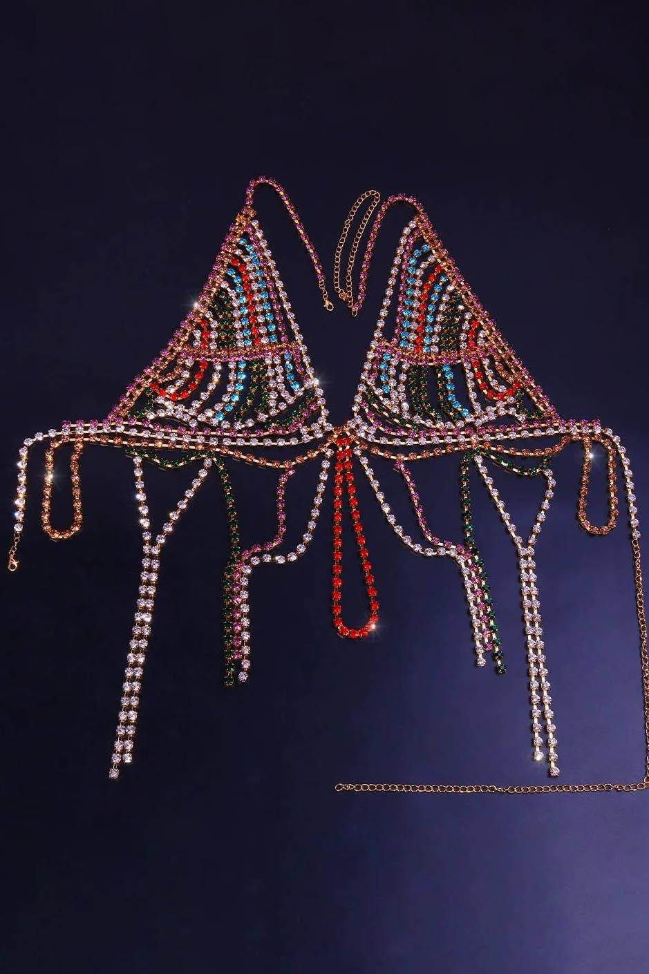 Altın Renk Taş Detaylı Bikini Üstü /Bralet /Vücut Aksesuarı