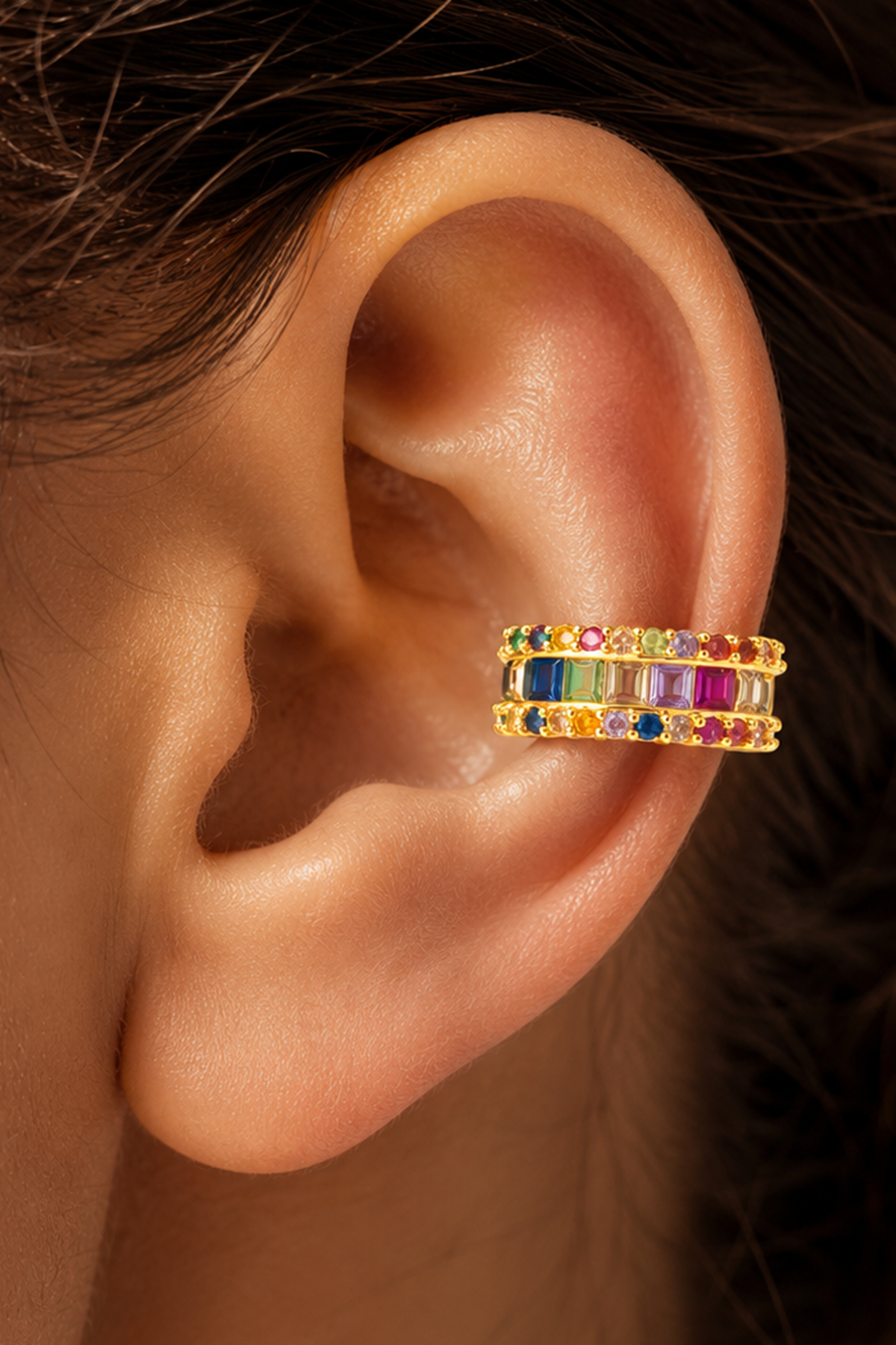 Altın  Renk Taş Detaylı TX Ear Cuff (Tek)