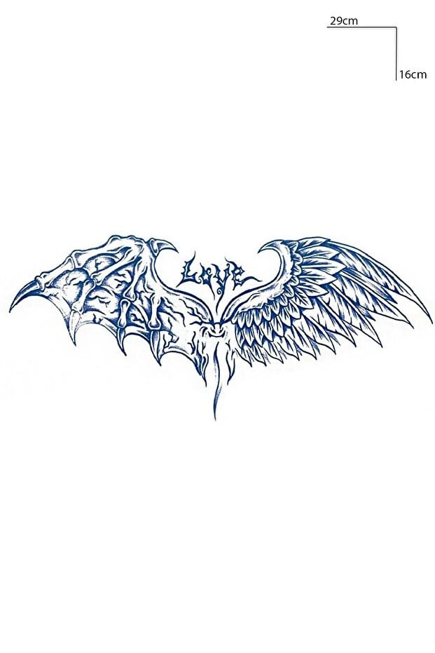 Kanat Figürlü Sonradan Kararan Yarı Kalıcı Geçici Dövme Tattoo