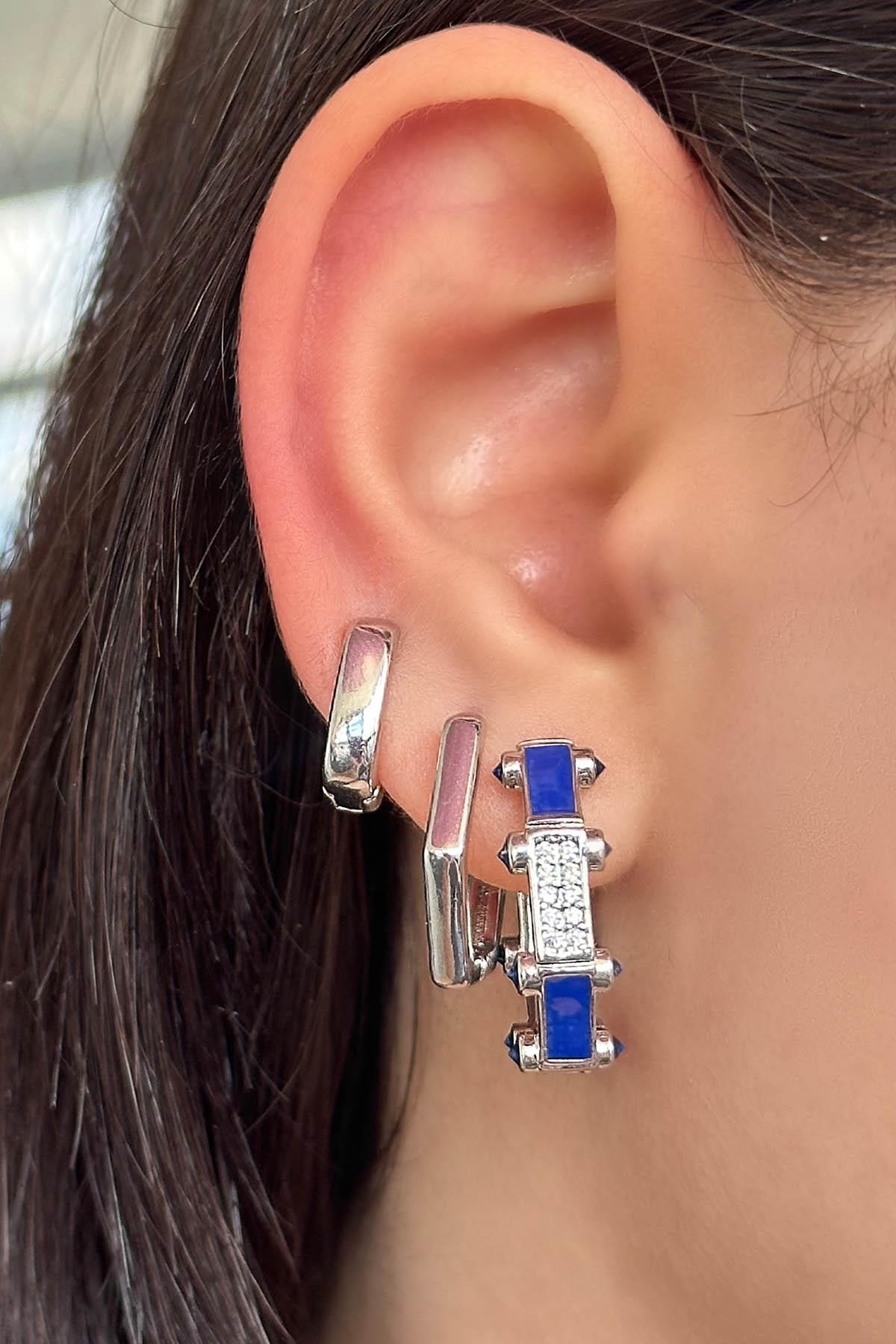 Gümüş Renk Taş Detaylı YSX Küpe 3'lü