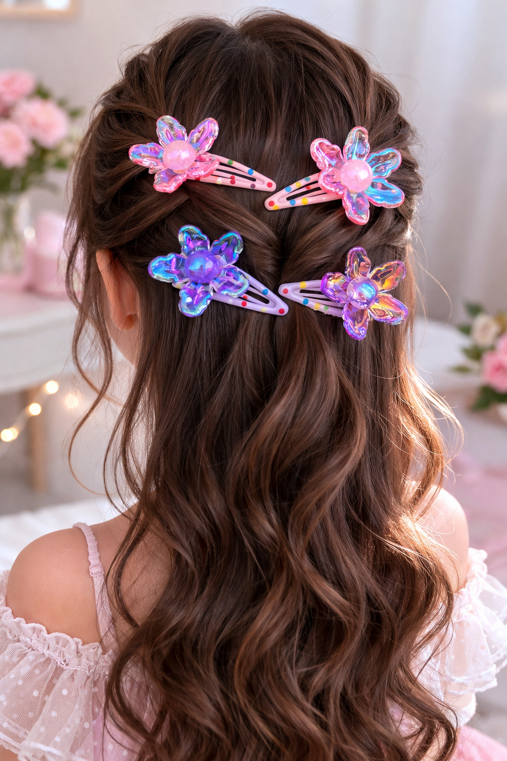 4'lü Pembe Ve Mor Renk Çiçek Figürlü Yan Toka 