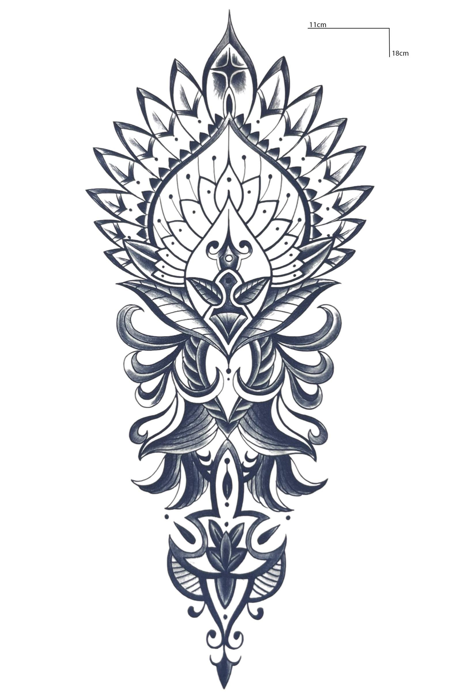 Çiçek Figürlü 12 Saat Sonra Kararan Geçici Orta Dövme Tattoo