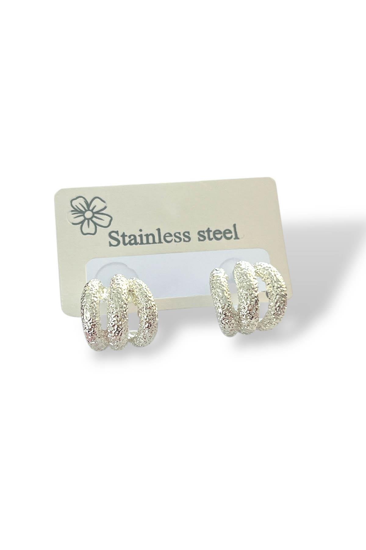 Gümüş Renk Çelik Küpe (Çift)