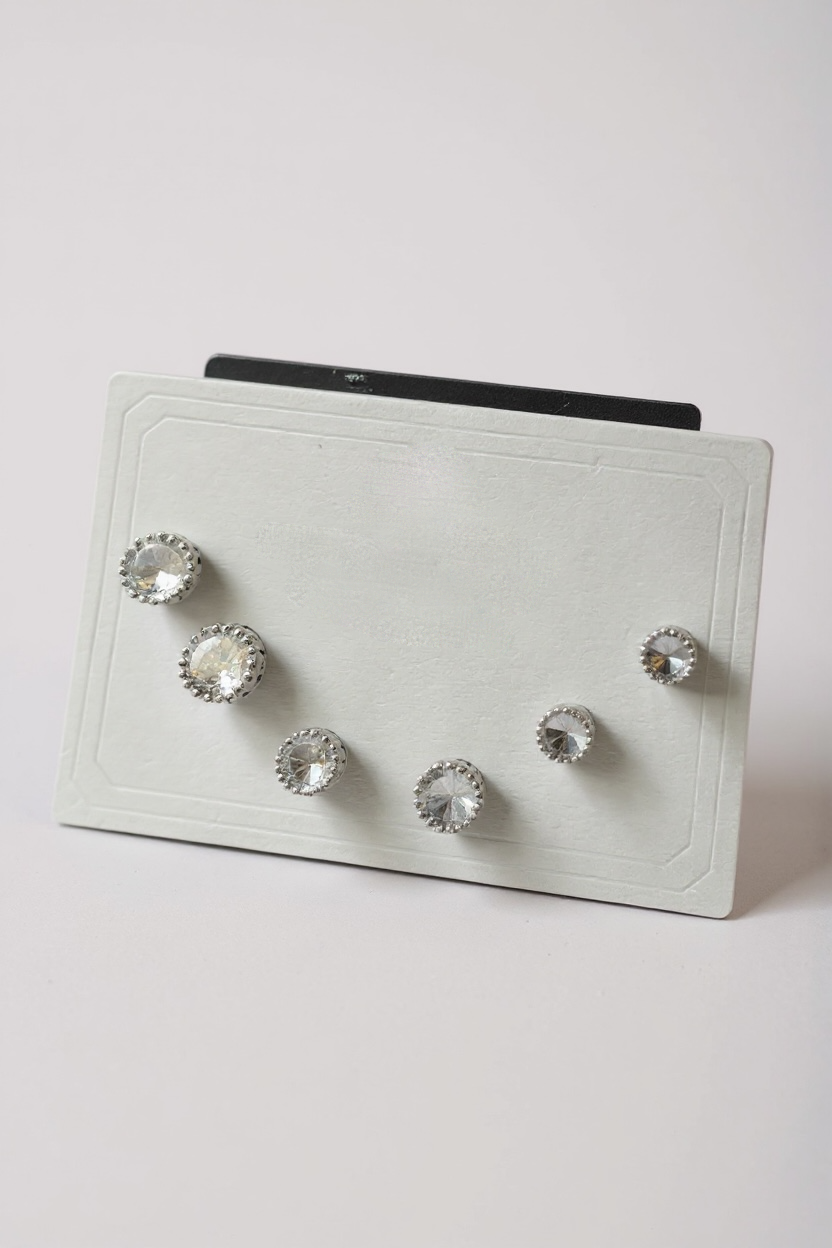 6'lı Gümüş Renk Taş Detaylı 14K Altın Kaplama Küpe Set