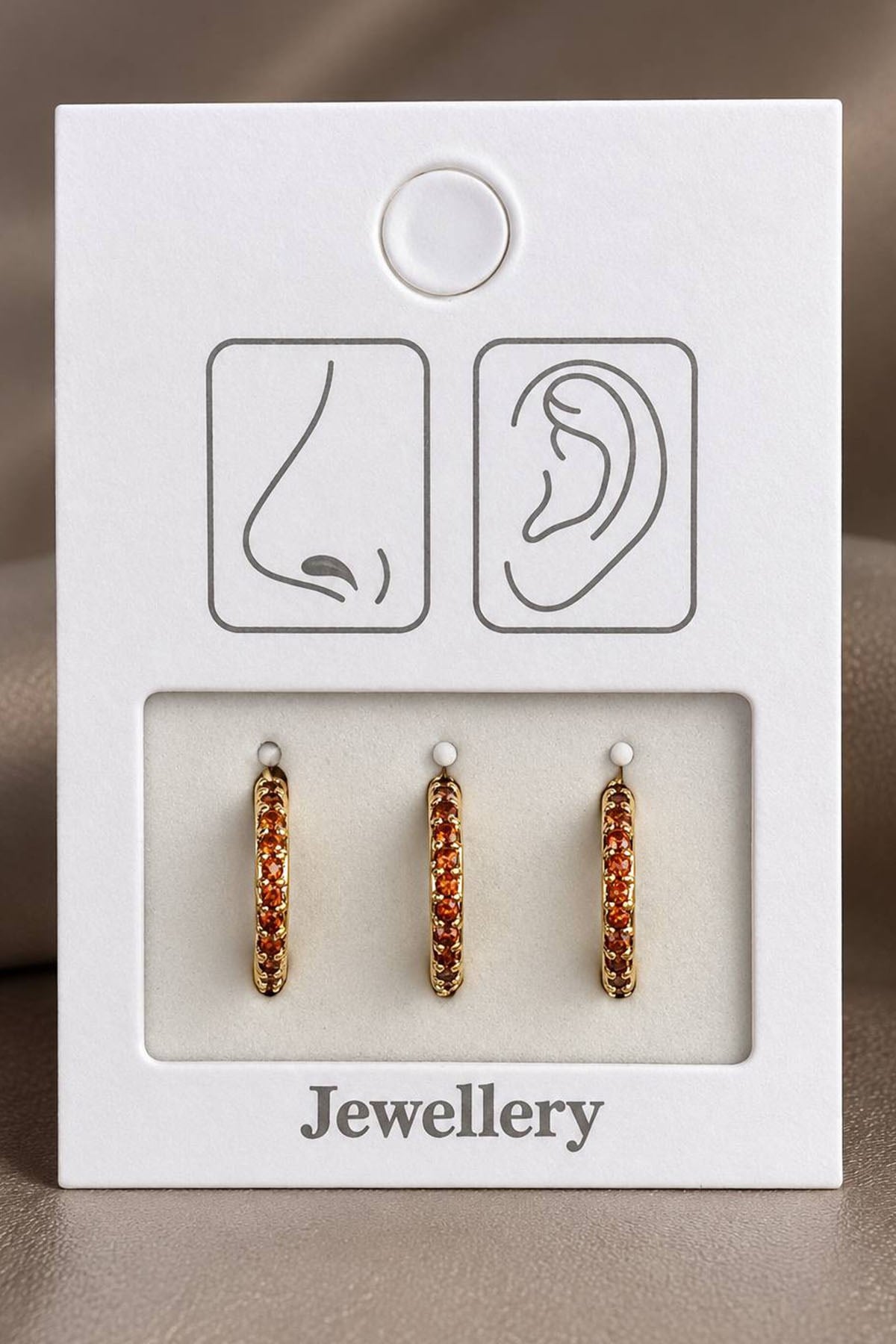 Altın Renk Taşlı Deliksiz Kulak/Burun 3'lü Piercing Set