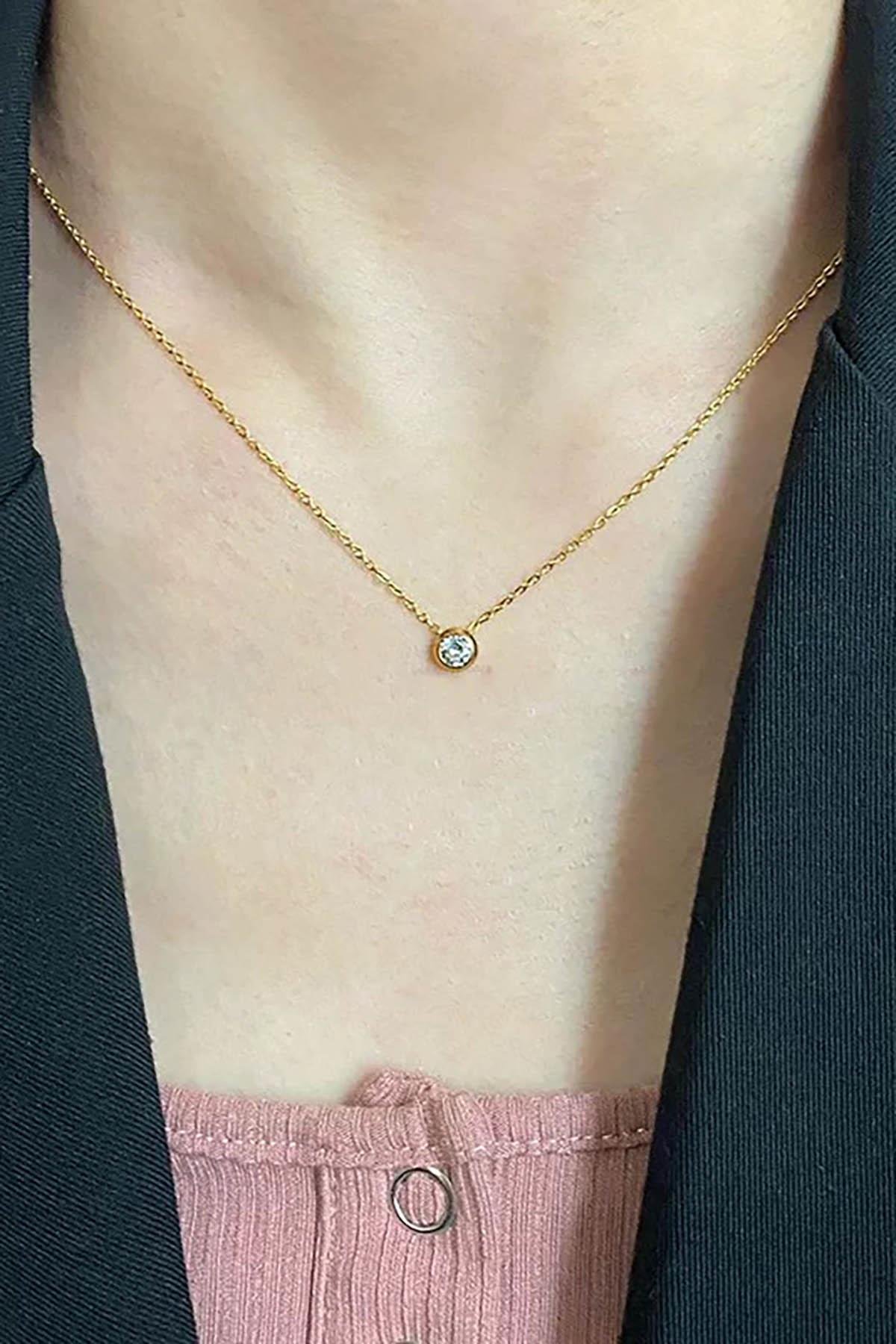 Altın Renk Taş Detaylı Çelik VİP Xuping Kolye