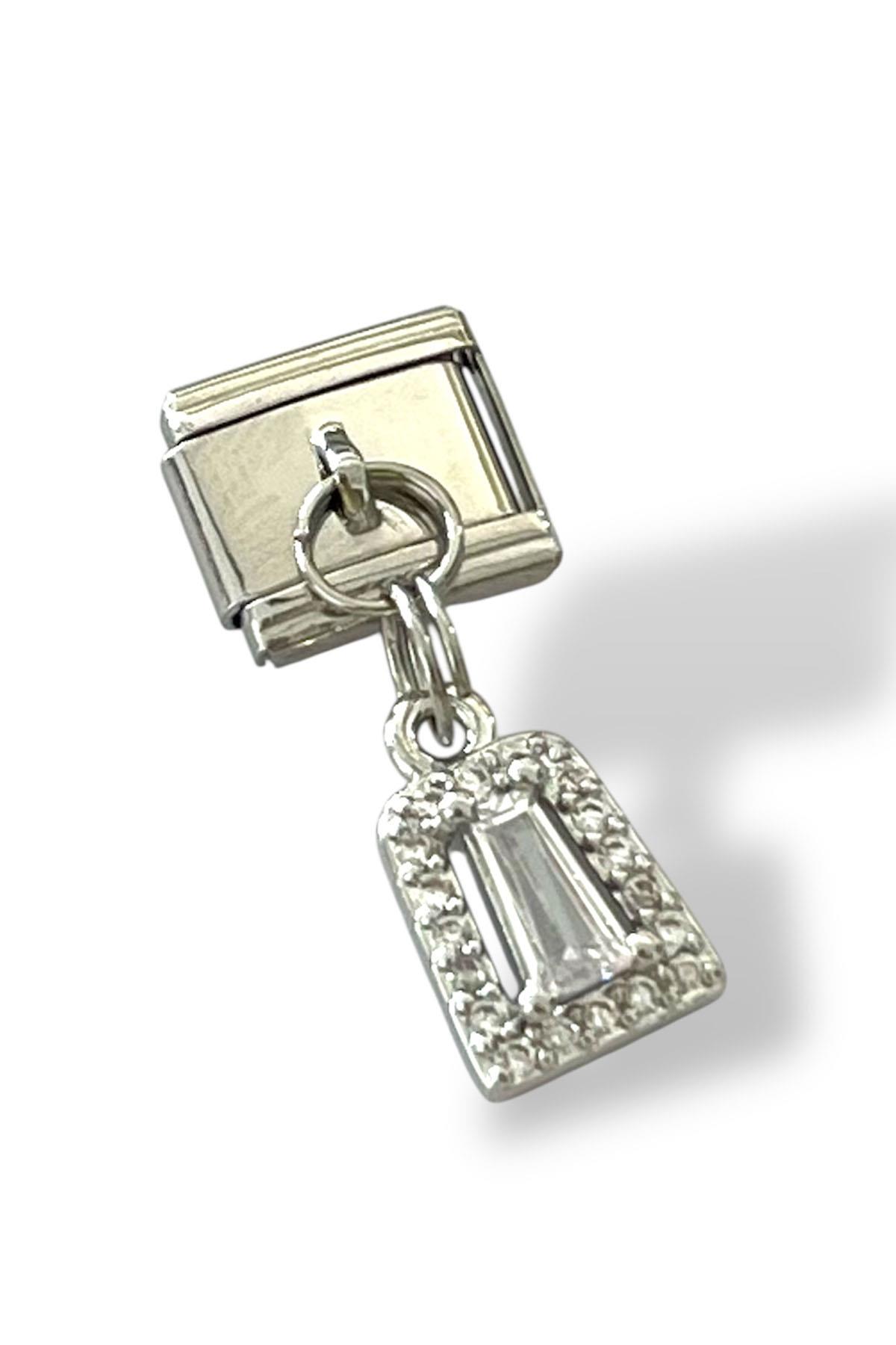 Gümüş Renk Taş Detaylı Çelik Nomination Charm (Tek)