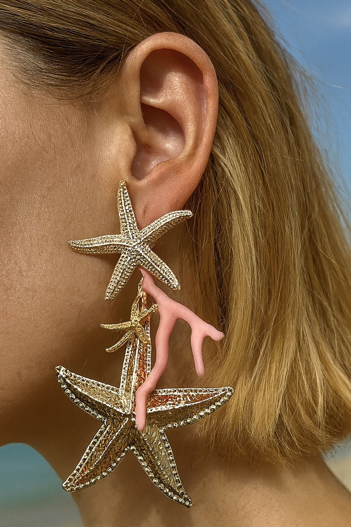 Altın Ve Pembe Renk Yıldız Figürlü Tasarım Küpe (Çift)