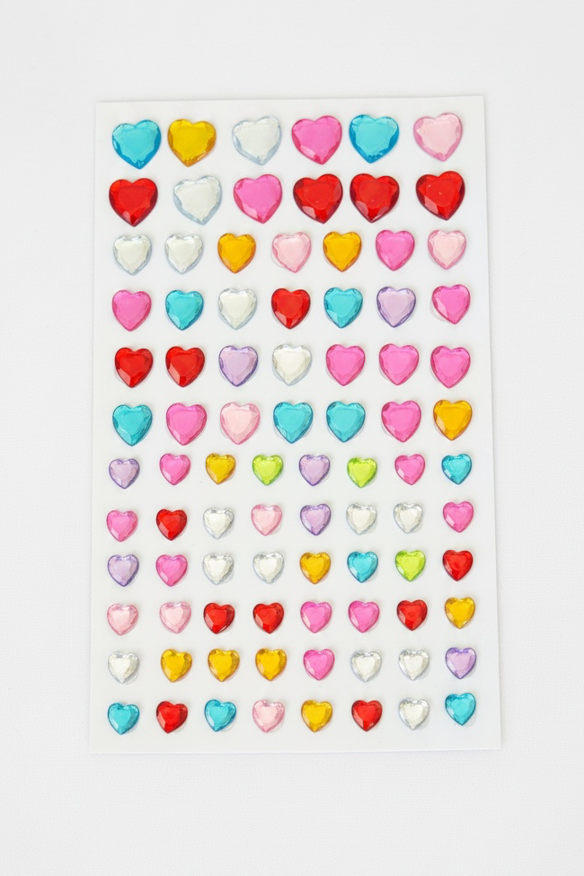 Karışık Renk Kalp Figürlü Yapışkanlı Taş Sticker 