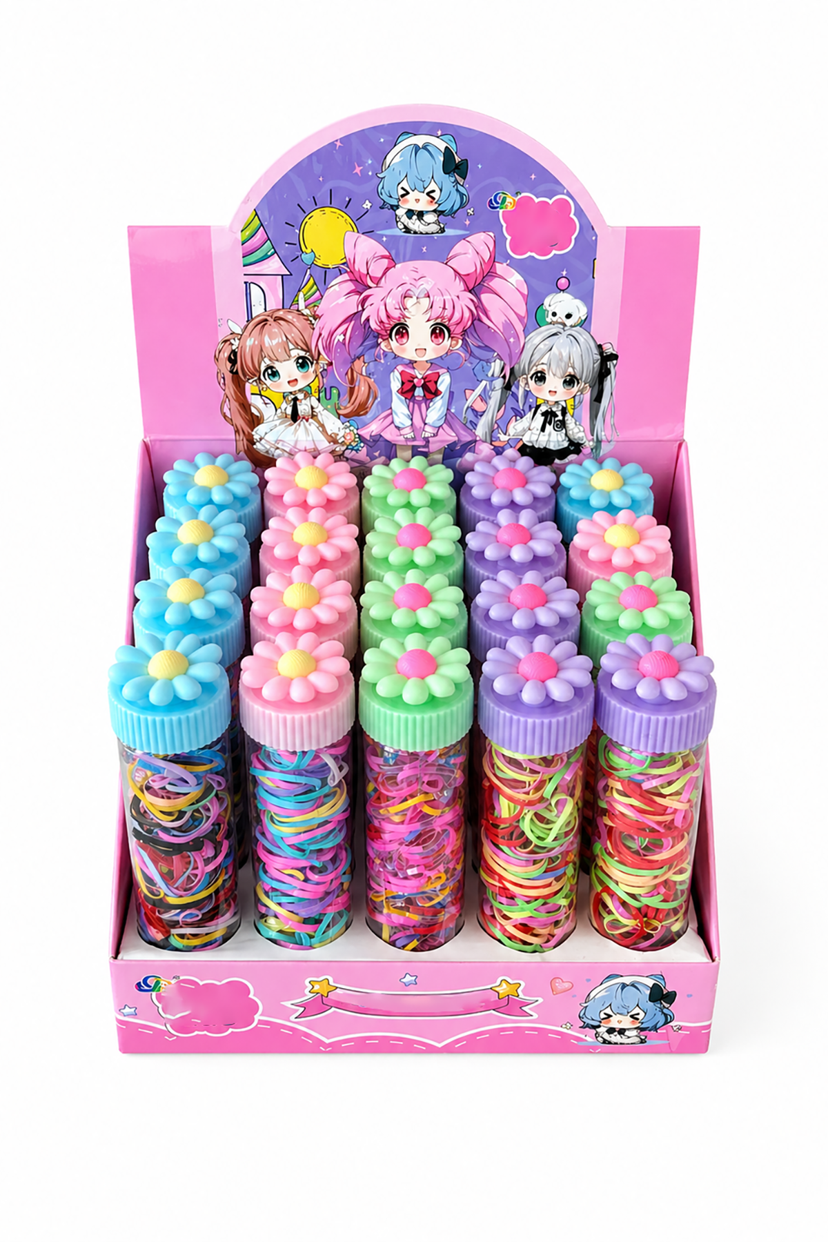 20'li Çiçek Figürlü Renkli Perma Lastik Toka Set