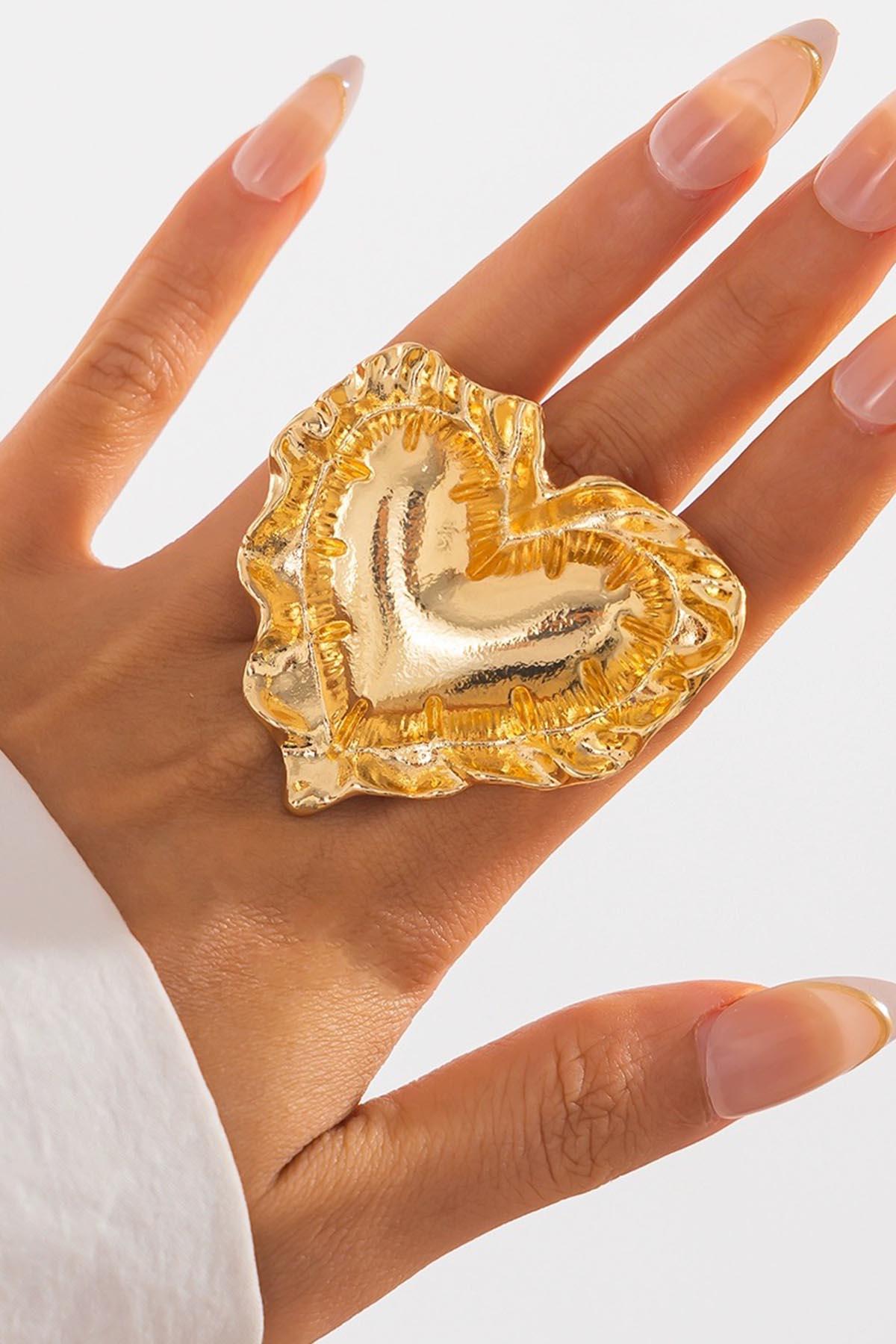 Altın Renk Ayarlanabilir Tasarım Kalpli Yüzük