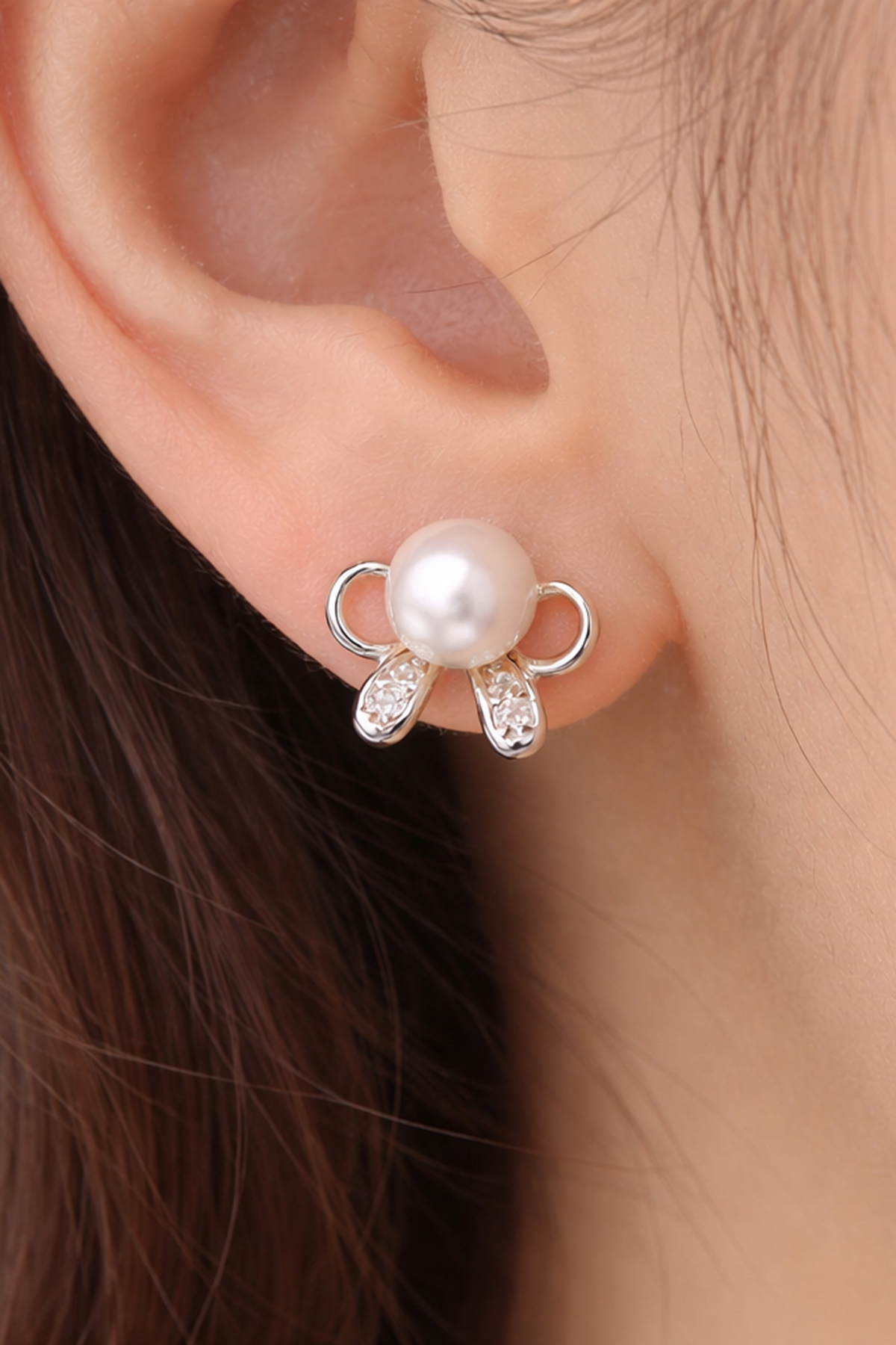 Gümüş Renk İnci Detaylı Xuping Küpe (Çift)