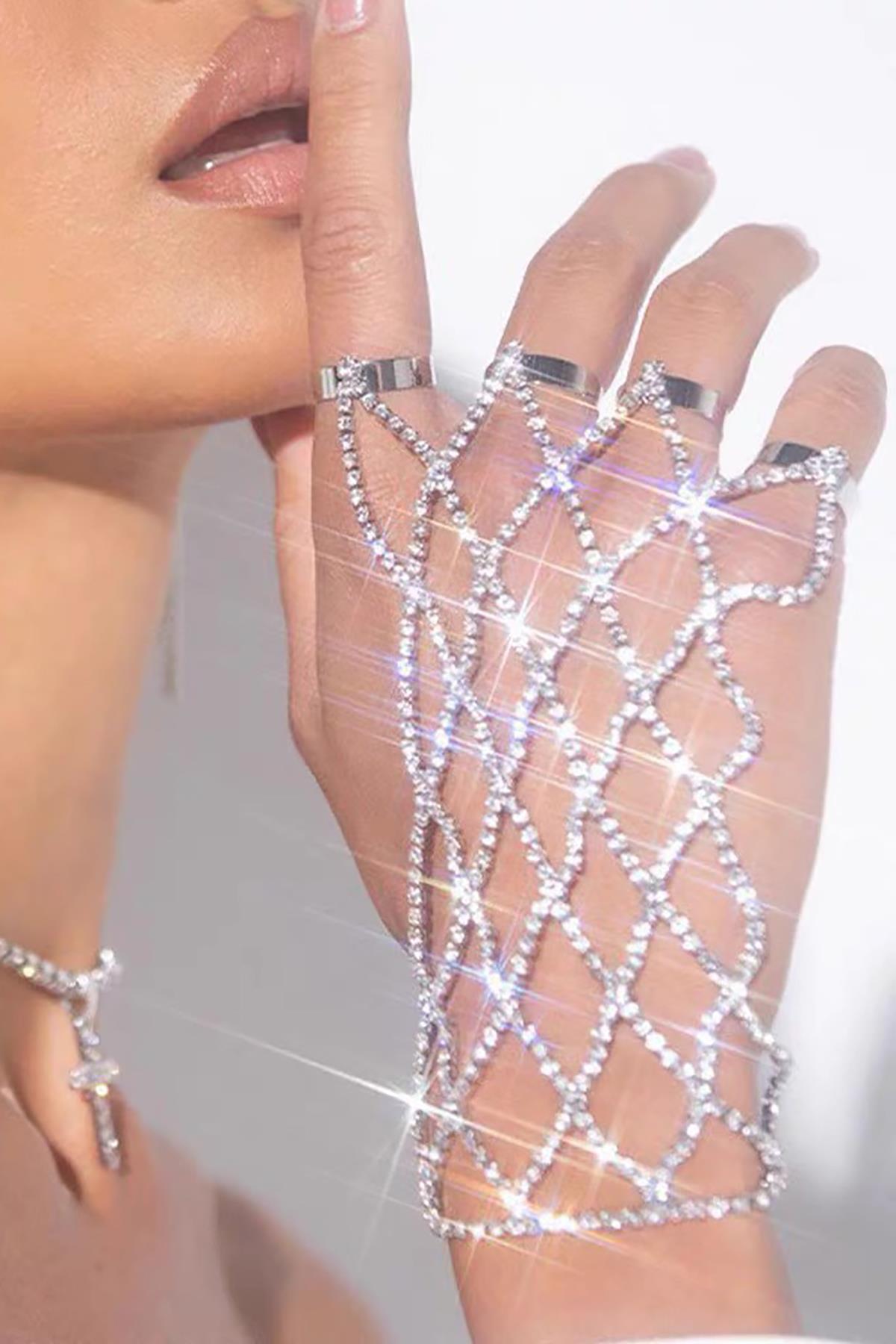 Gümüş Renk Taş Detaylı Tasarım Şahmeran 