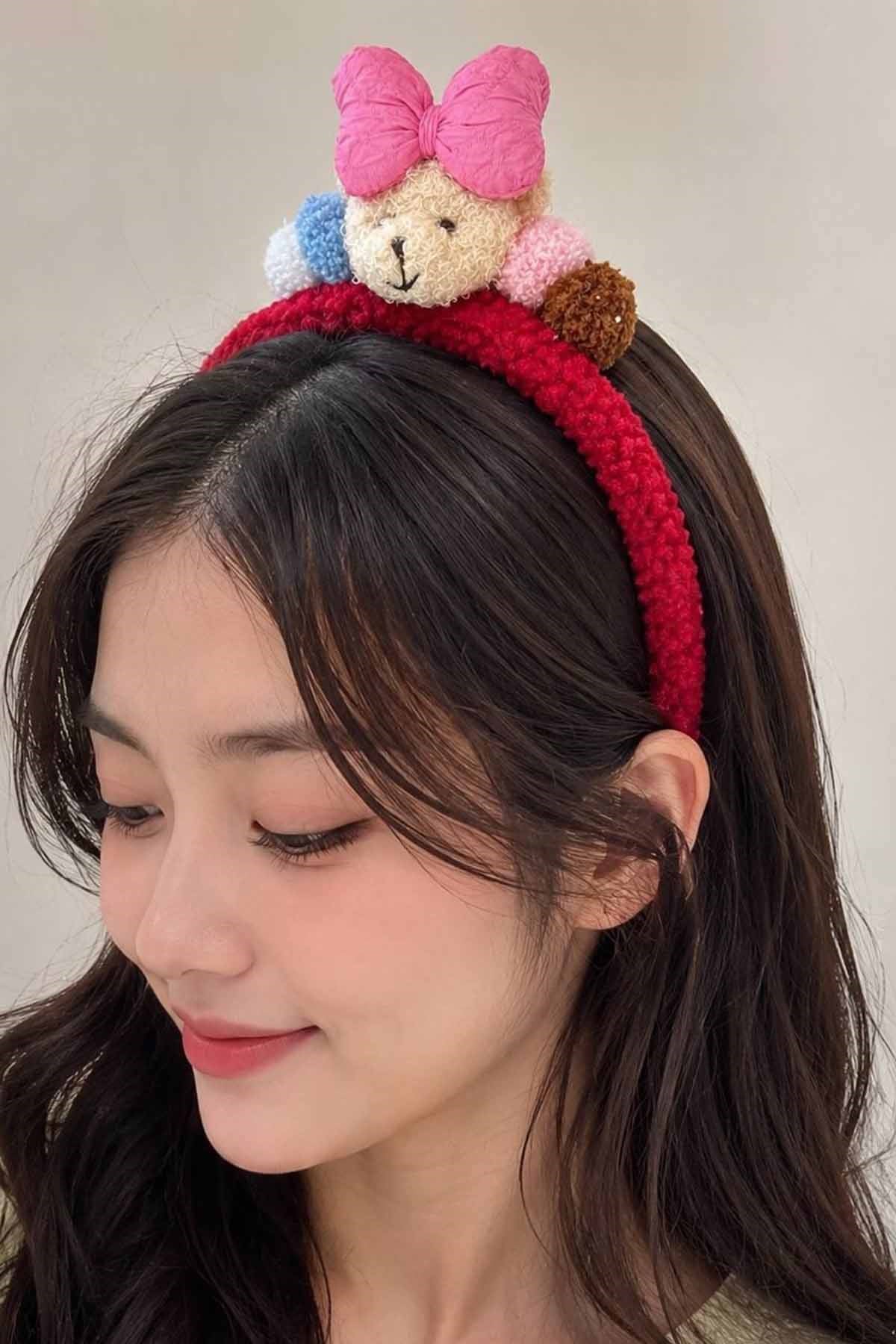 Kırmızı Renk Ayıcık Figürlü Peluş Taç