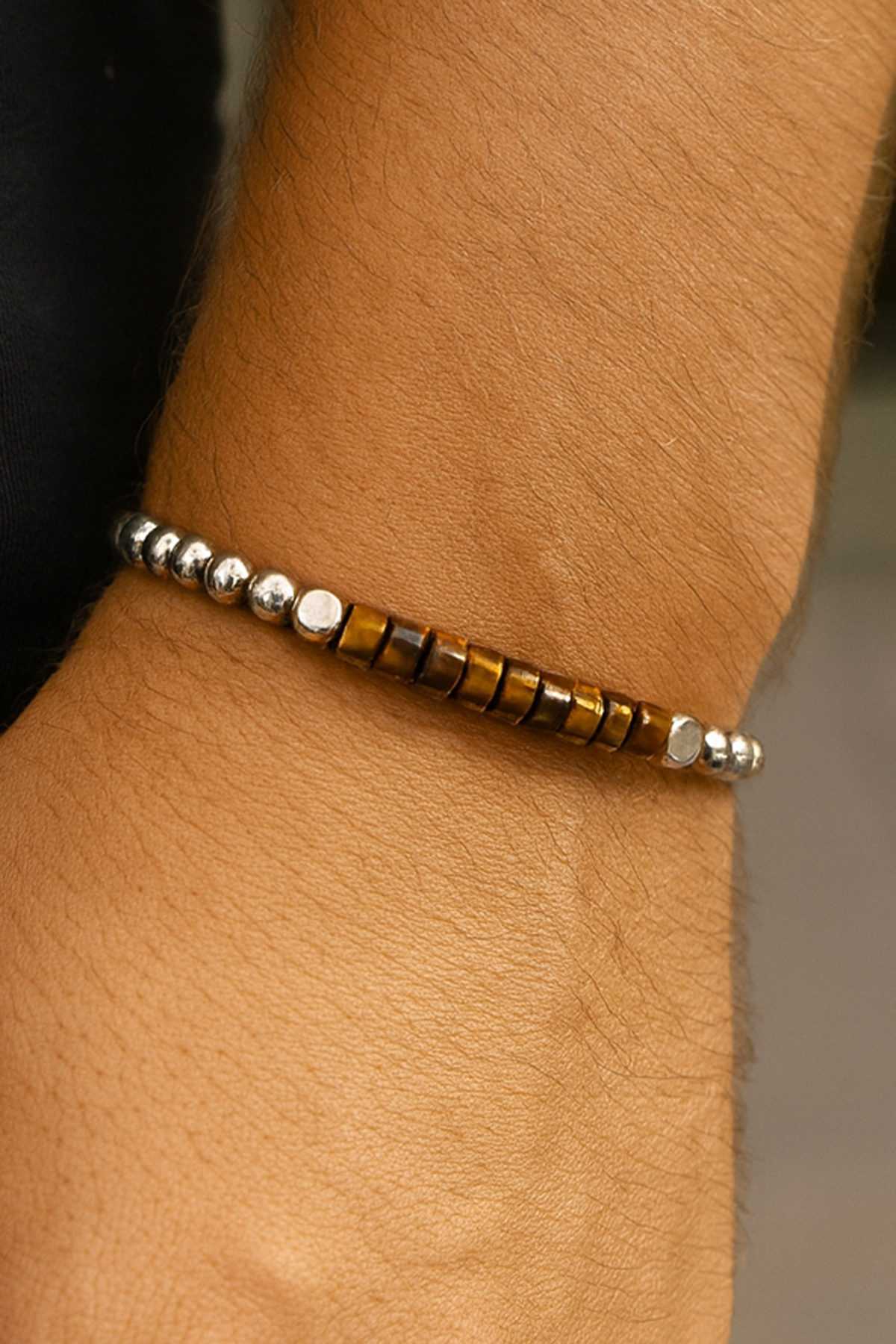 Karışık Renk Boncuk Detaylı Çelik Erkek Bileklik