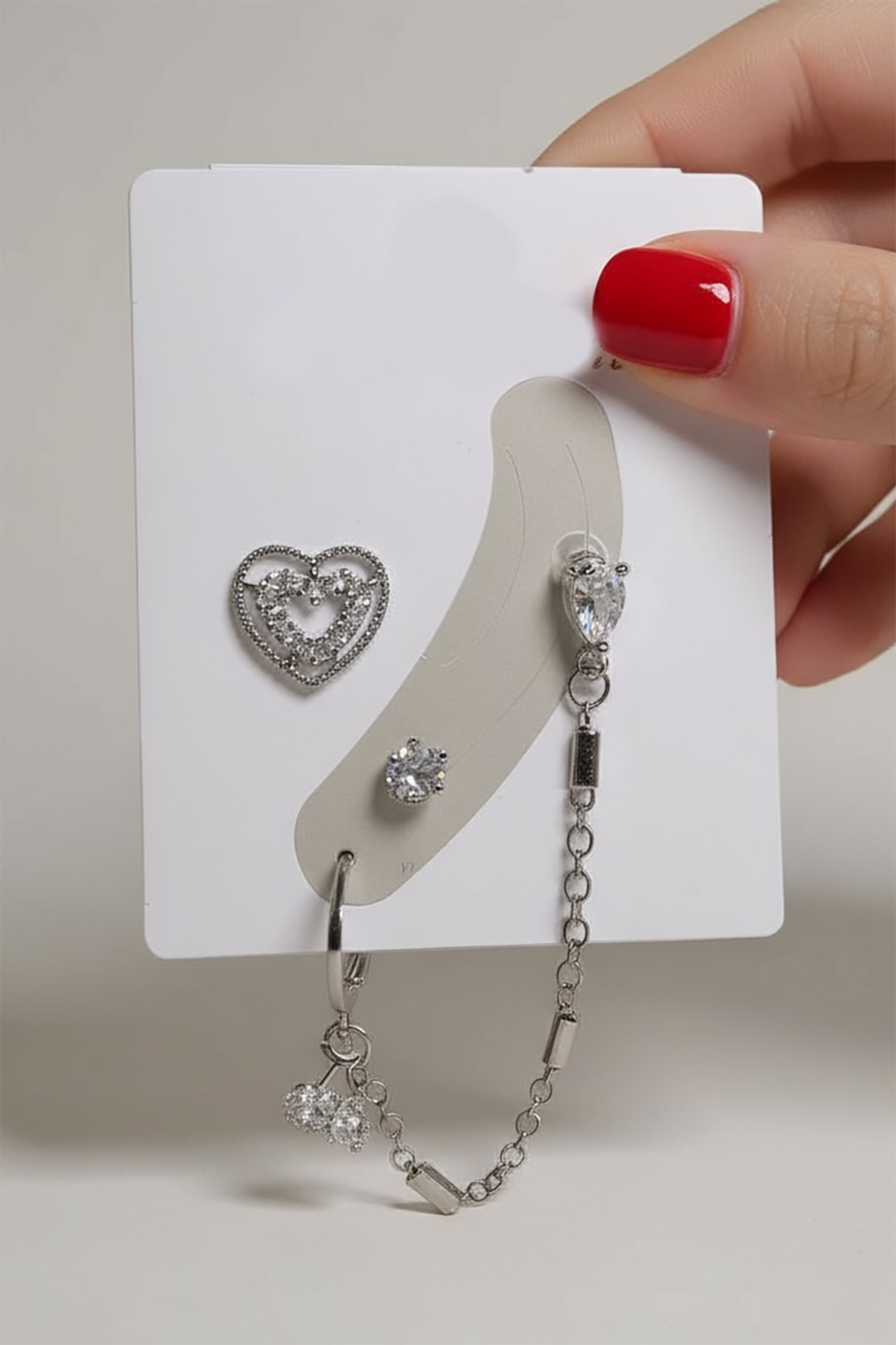 4'lü Gümüş Renk Taş Detaylı Küpe Set