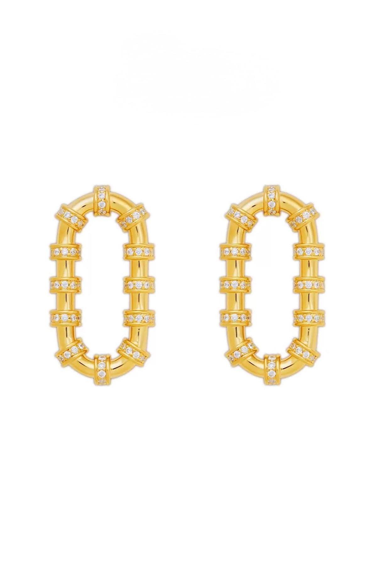 Altın Renk Taş Detaylı Küpe (Çift)