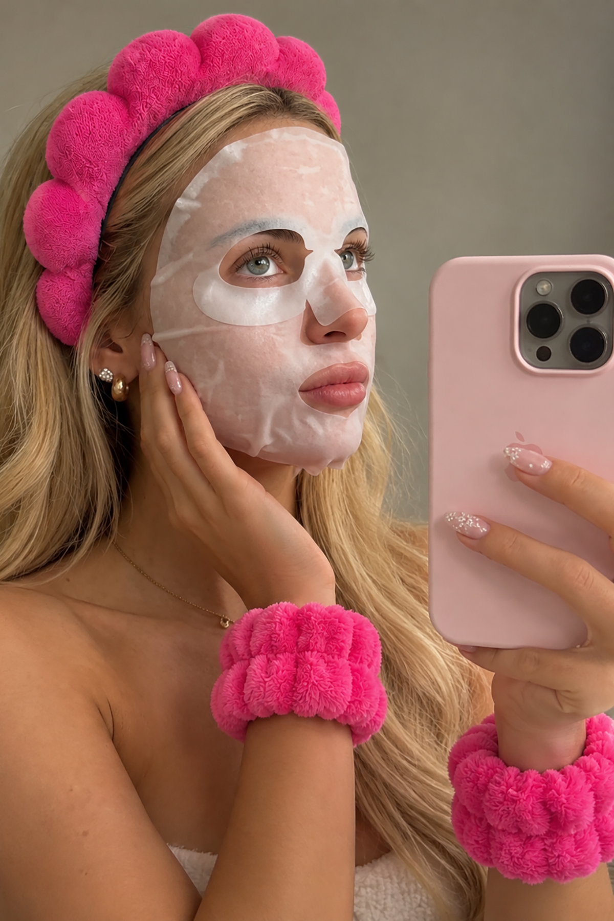 Pembe Renk Spa Taç Ve Peluş Su Emici Havlu Bileklik Set