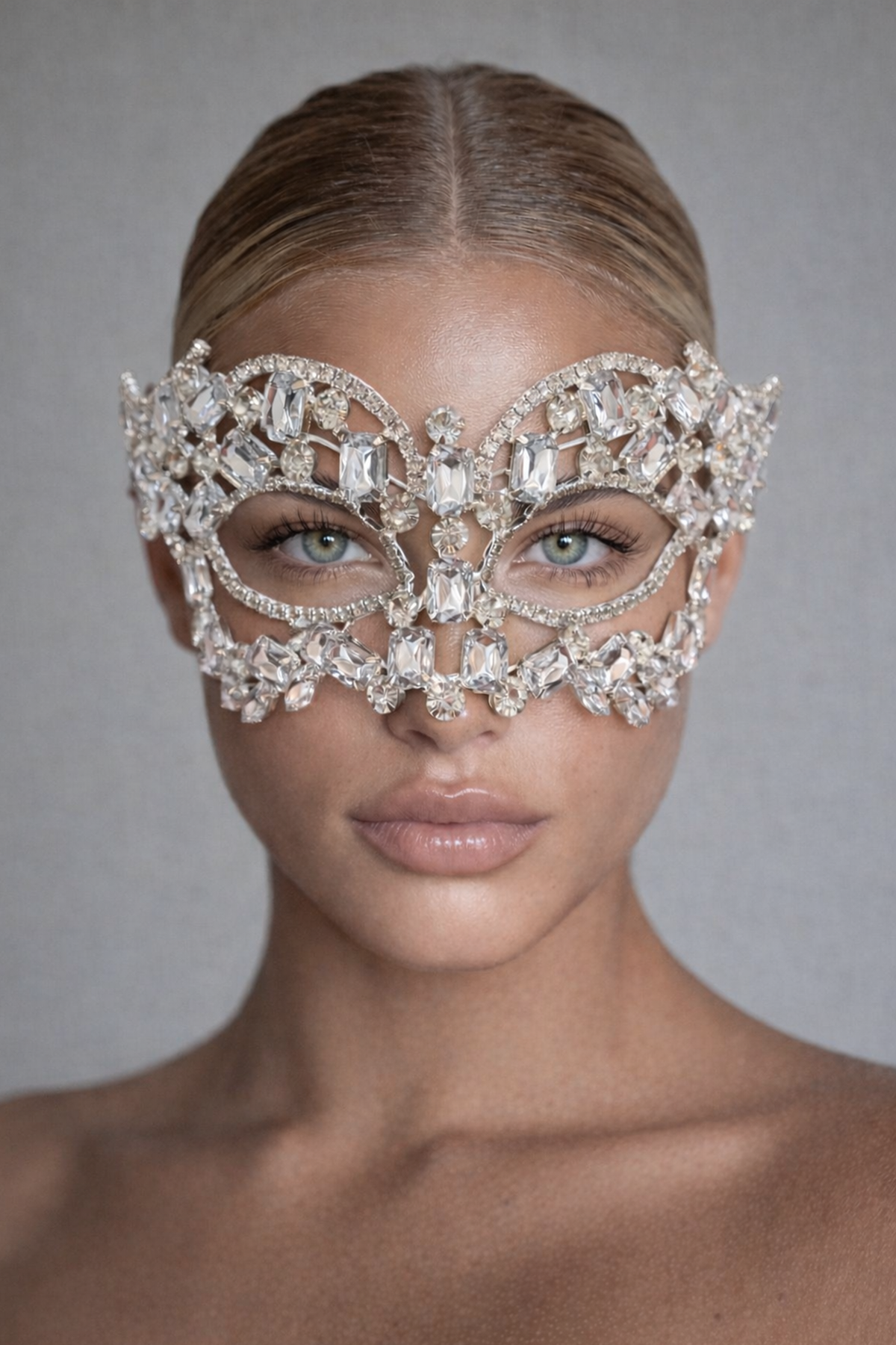 Gümüş Renk Taşlı Parti Maskesi