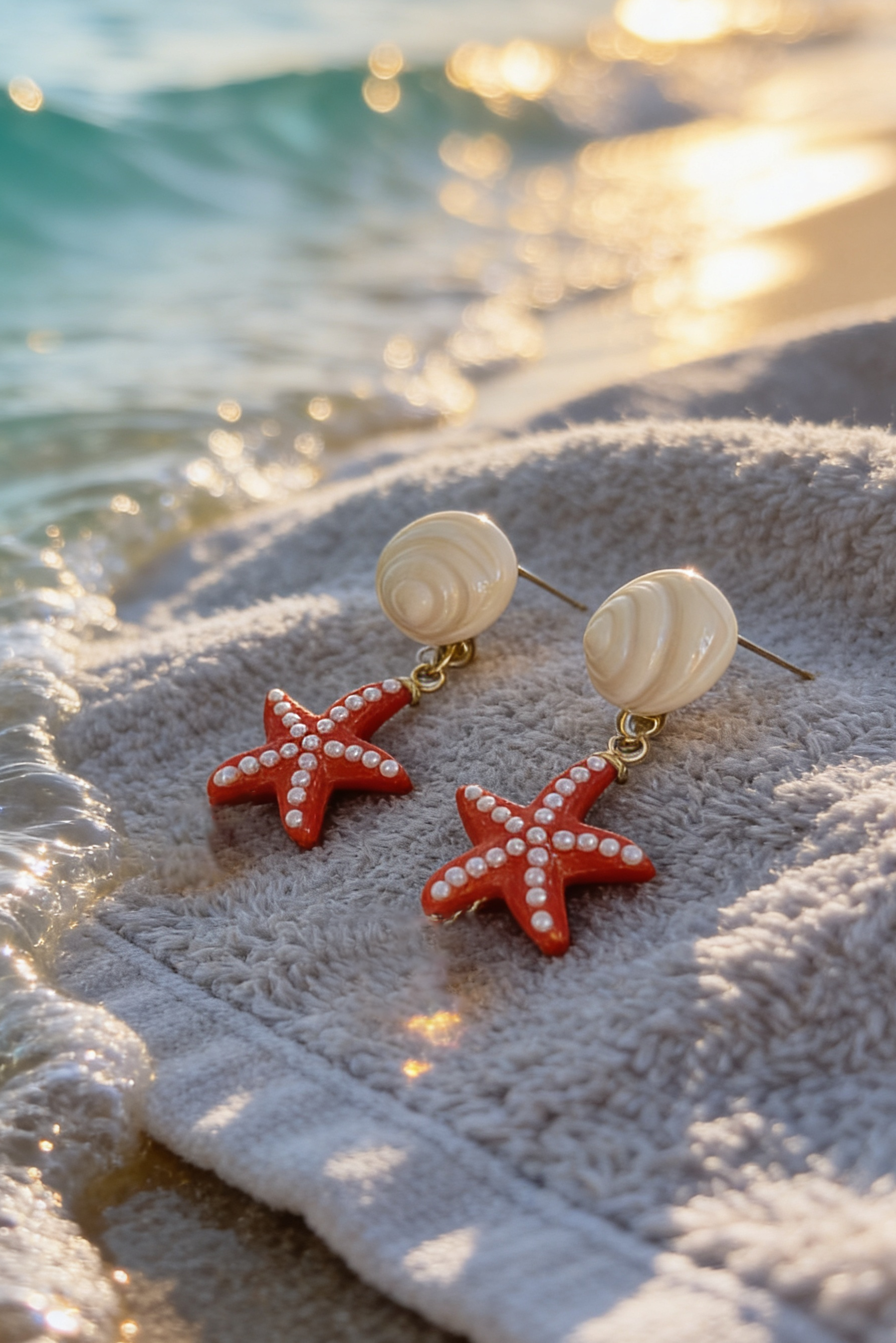 Kırmızı Renk Deniz Yıldızı Figürlü Küpe (Çift)