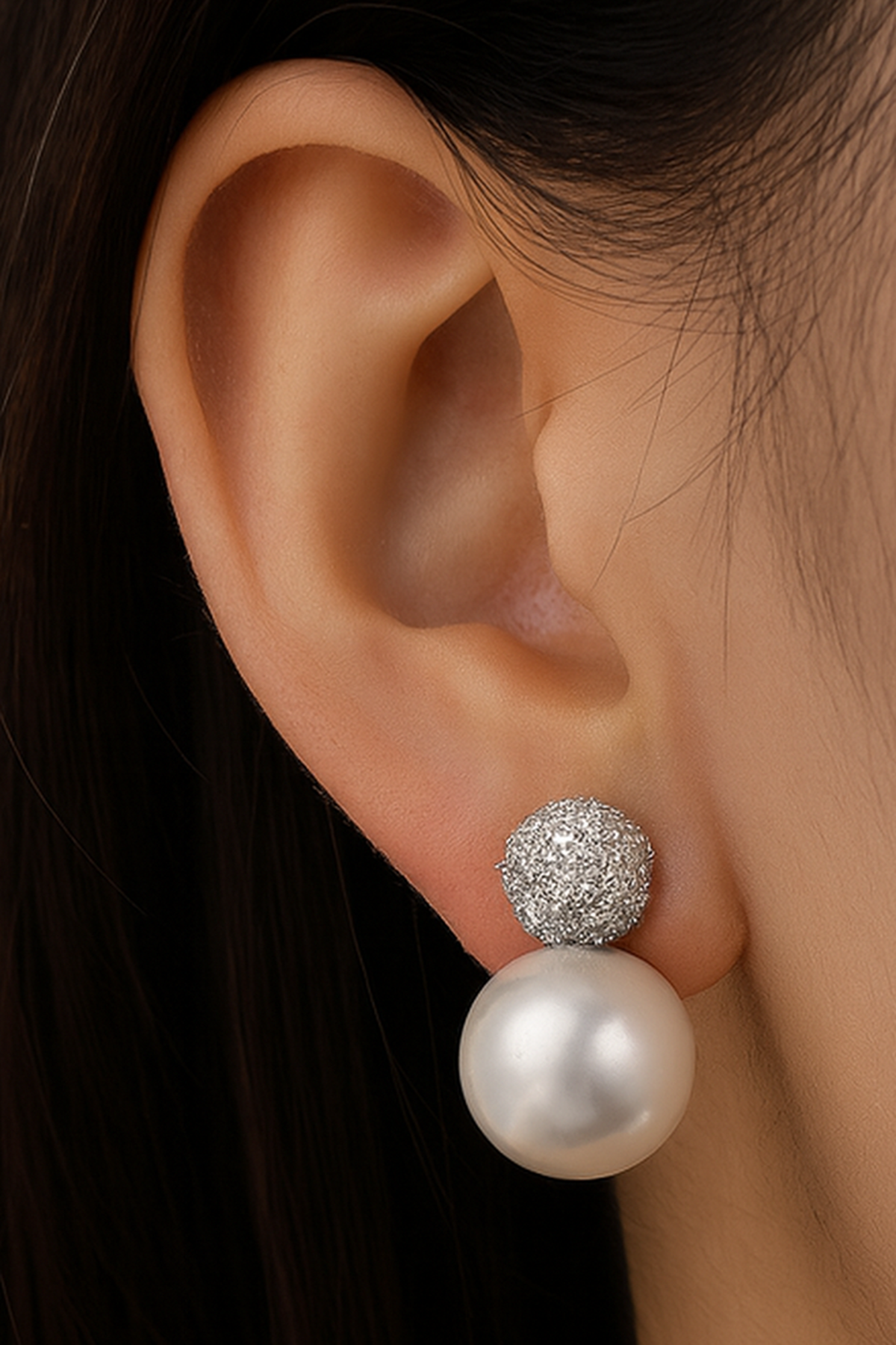 Gümüş Renk İnci Ve Taş Detaylı Küpe (Çift)