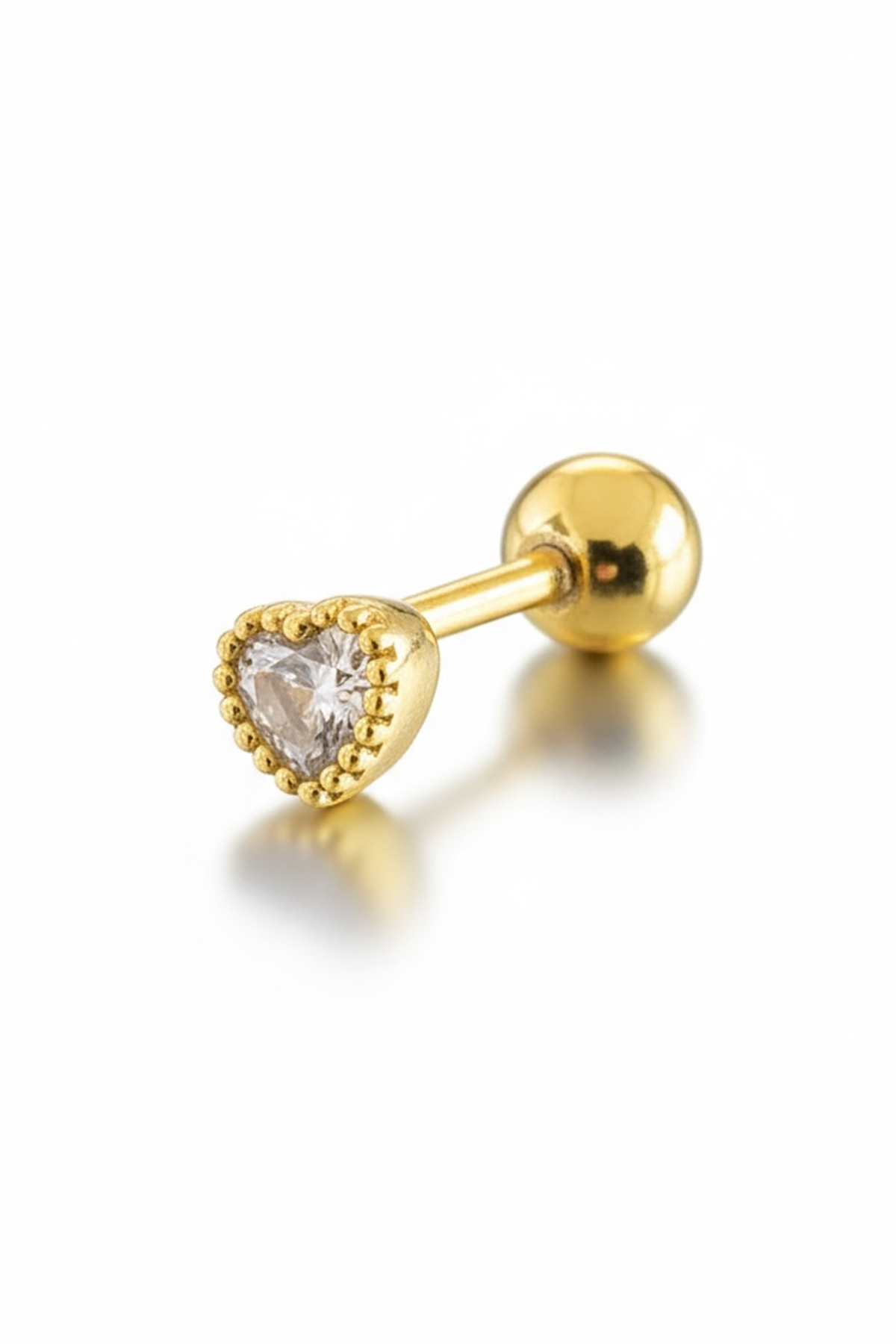 Altın Renk Kalp Figürlü Cerrahi Çelik Tragus/Kıkırdak Küpe/Piercing (Tek)