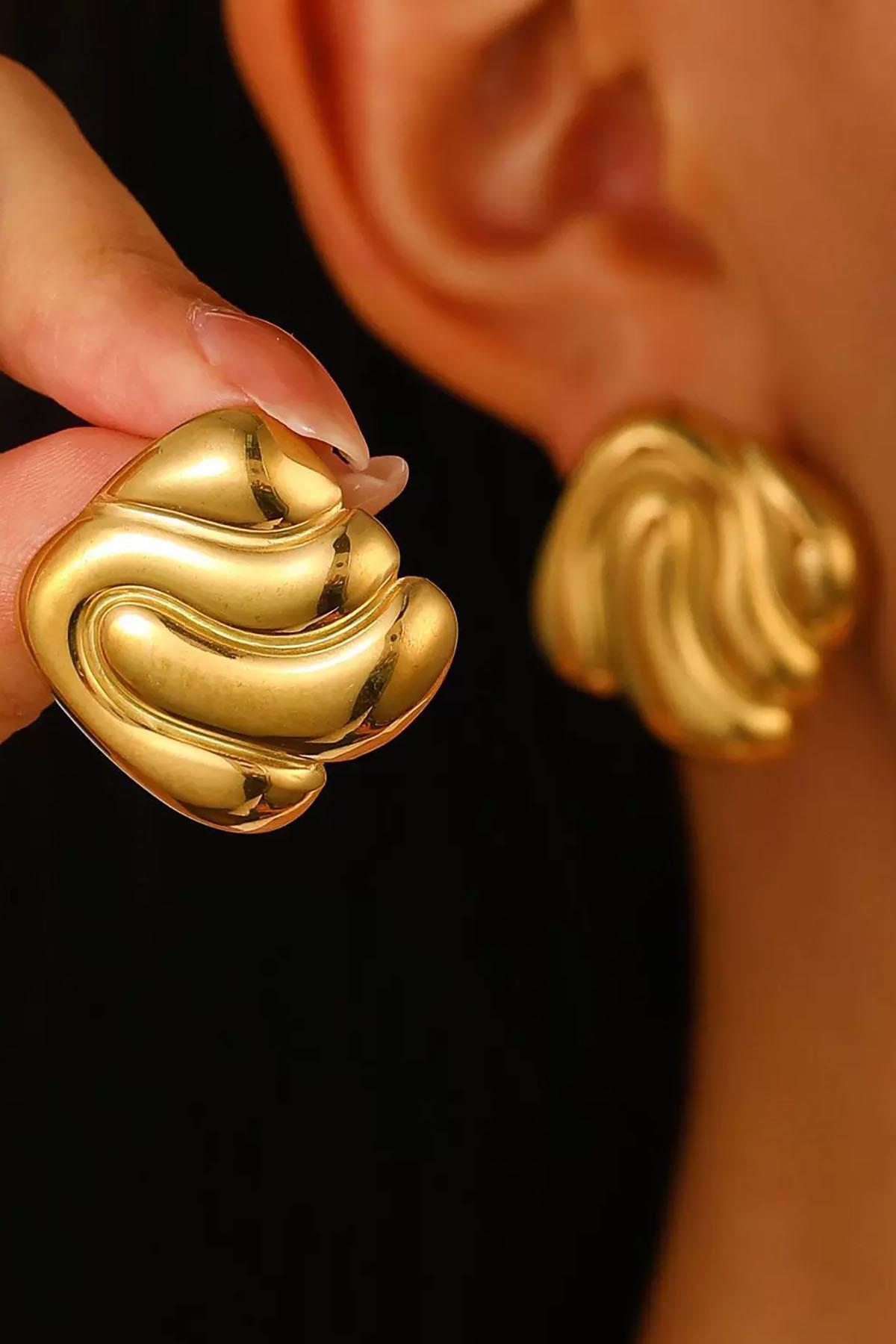 Altın Renk Çelik Küpe (Çift)