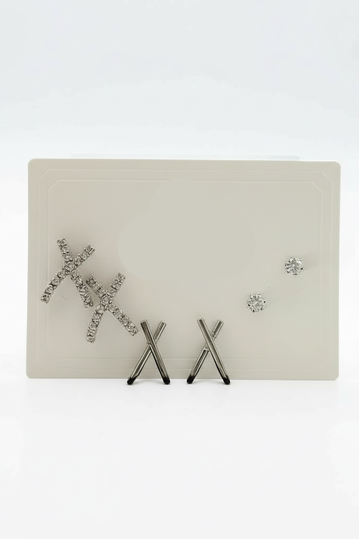 6'lı Gümüş Renk Taş Detaylı Küpe Set