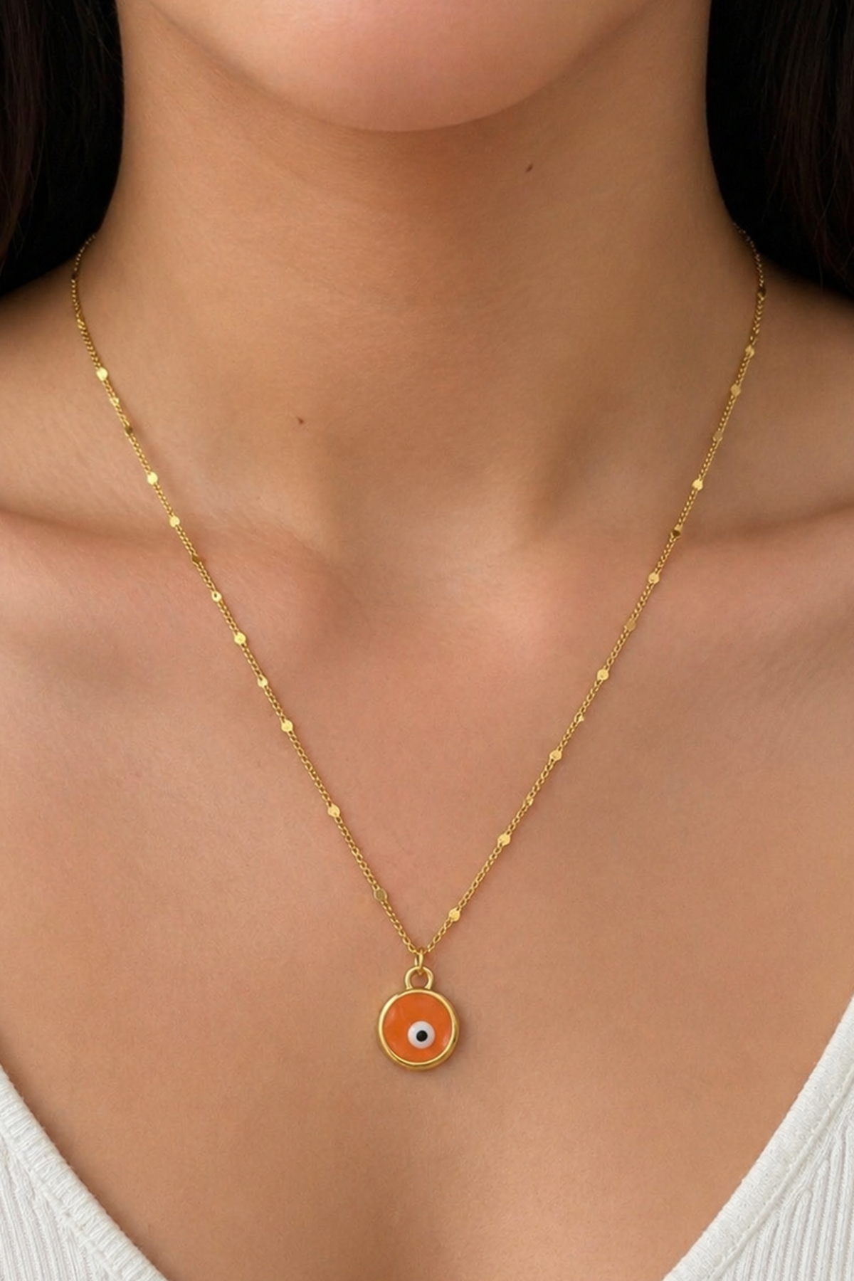 Altın Renk Göz Figürlü Çelik Kolye