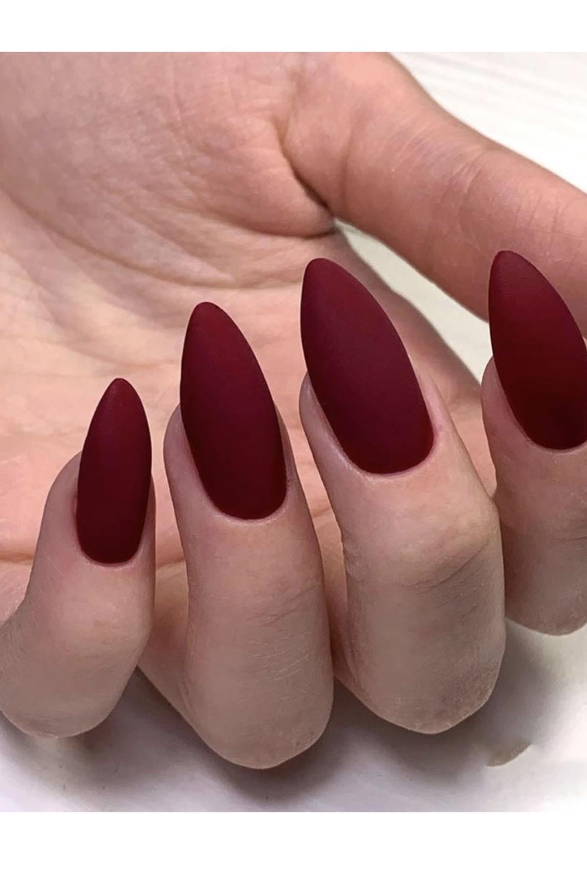 Bordo Renk 12'li Takma Takma Tırnak (Yapıştırıcılı)