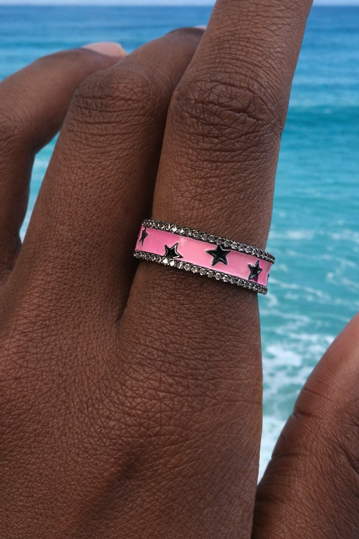 Pembe Renk Yıldız Figürlü Taşlı Ayarlanabilir Yüzük