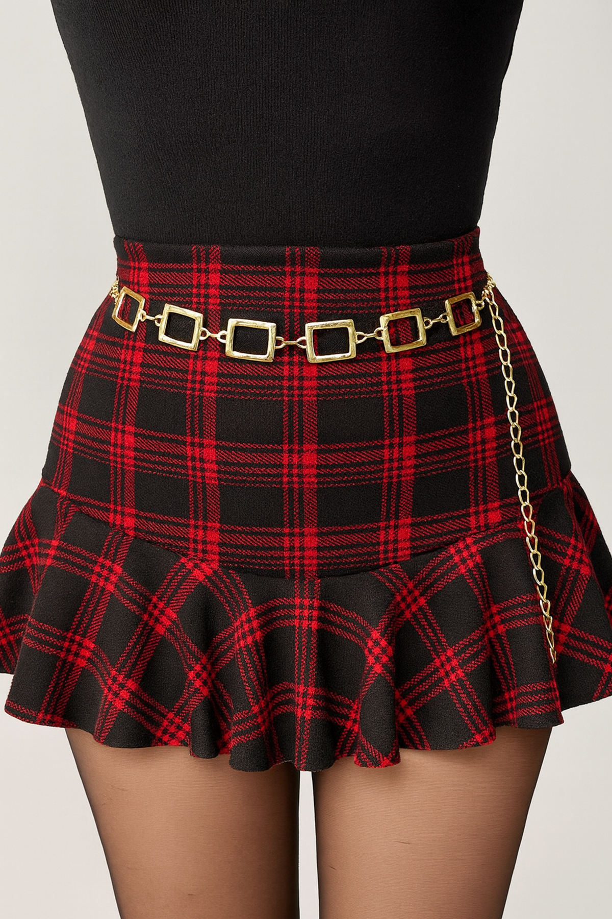 Altın Renk Kare Detaylı Zincir Kemer