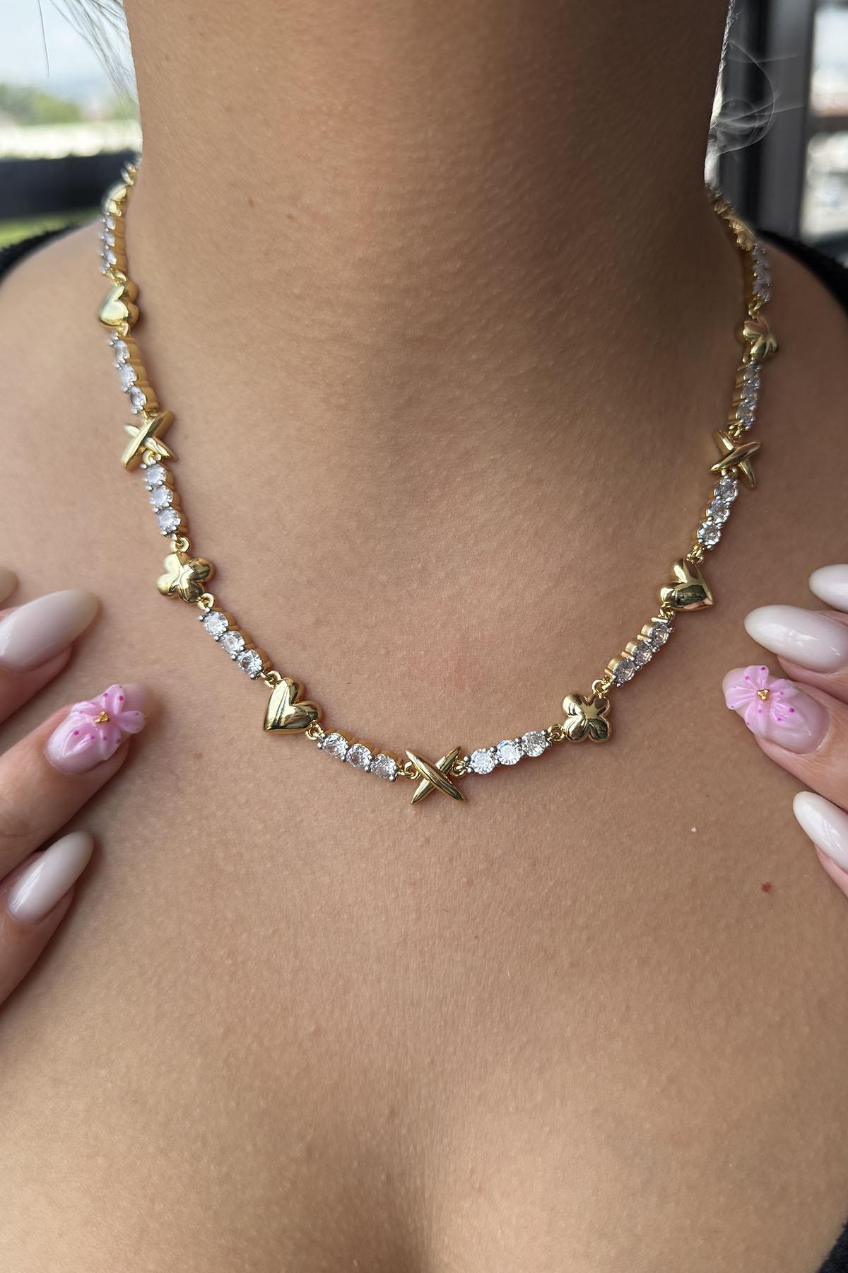 Altın Renk Taş Detaylı VİP YSX Kolye